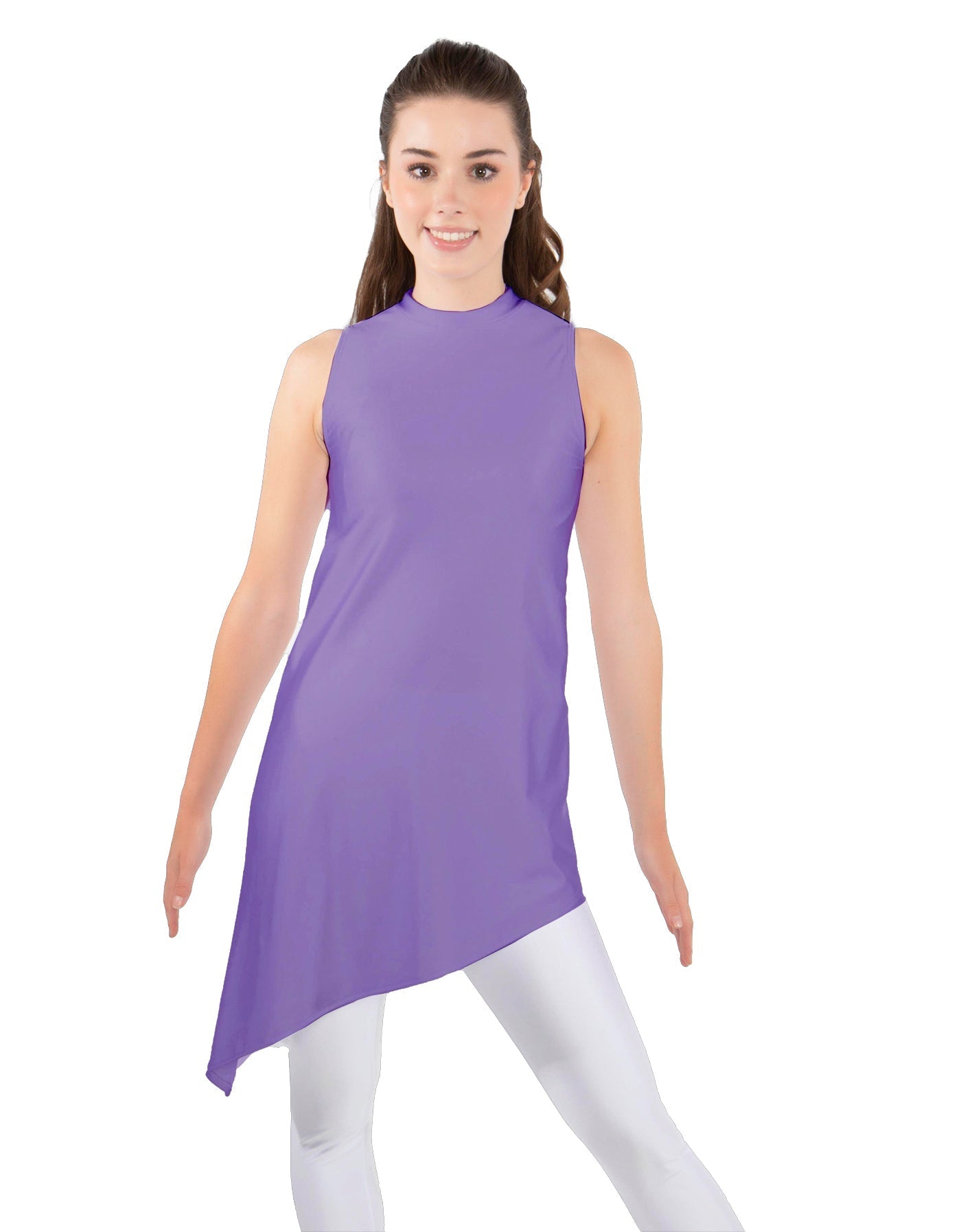 Solid Lycra T Neck Tunic Asymetric Skirt