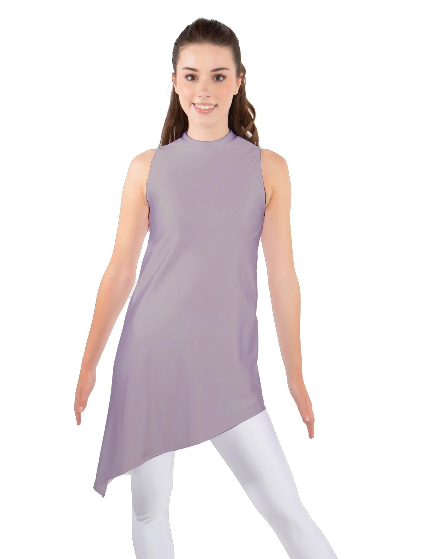 Solid Lycra T Neck Tunic Asymetric Skirt