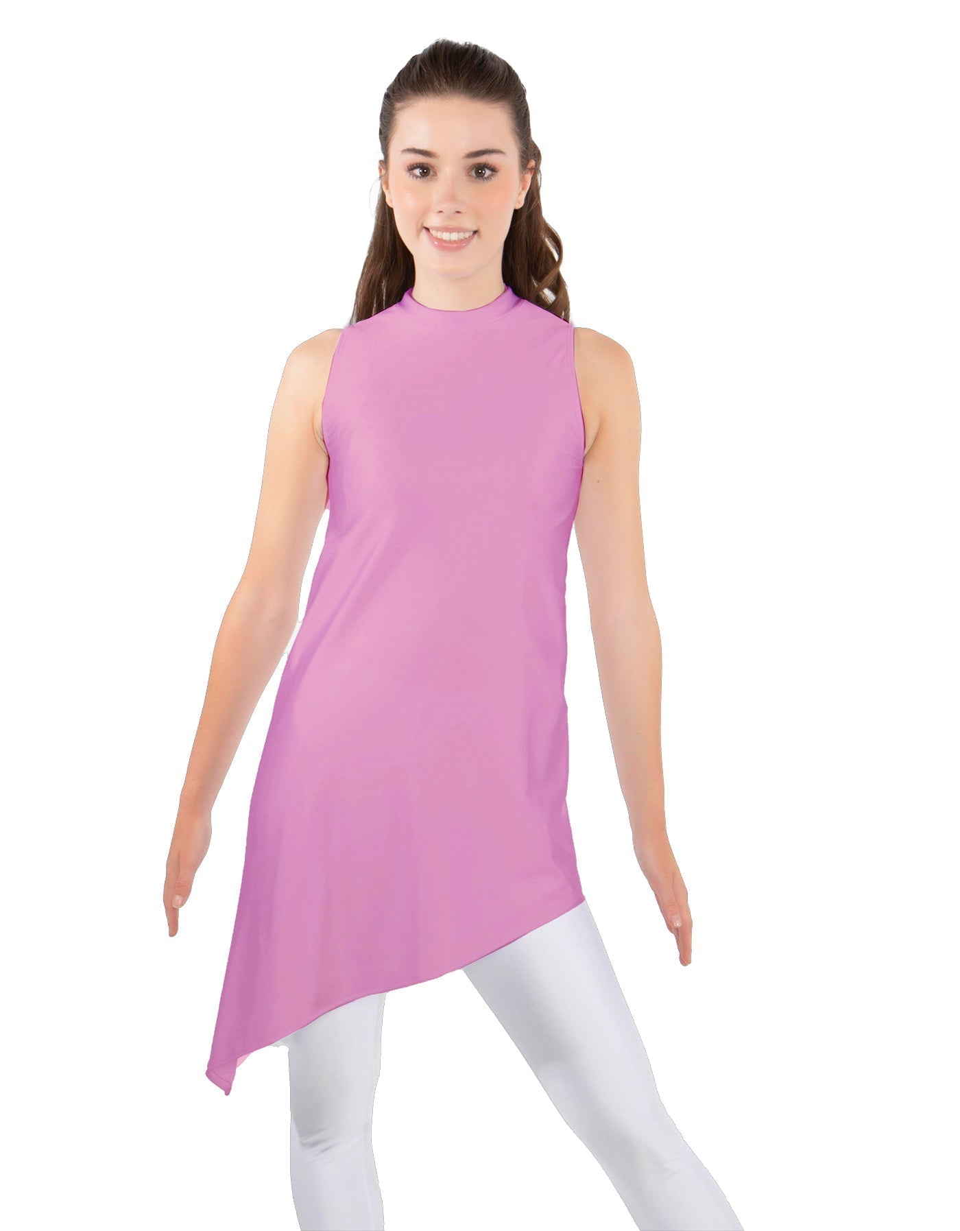 Solid Lycra T Neck Tunic Asymetric Skirt
