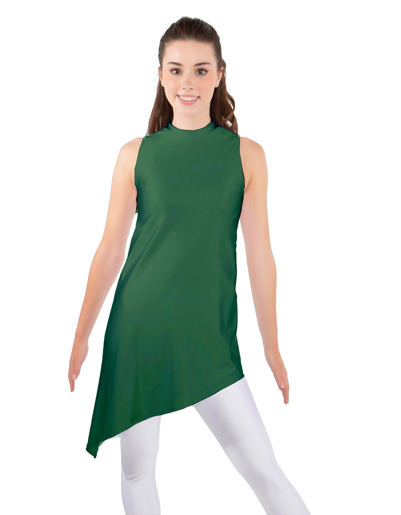 Solid Lycra T Neck Tunic Asymetric Skirt