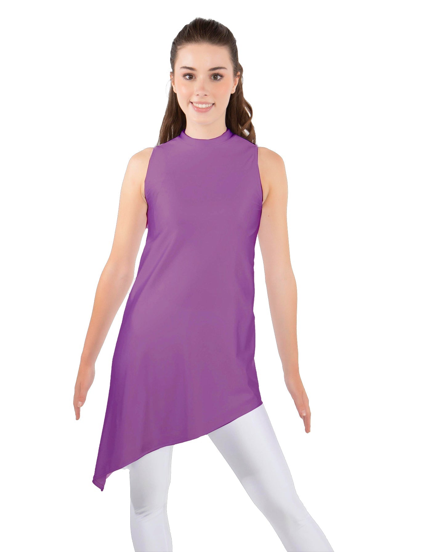 Solid Lycra T Neck Tunic Asymetric Skirt