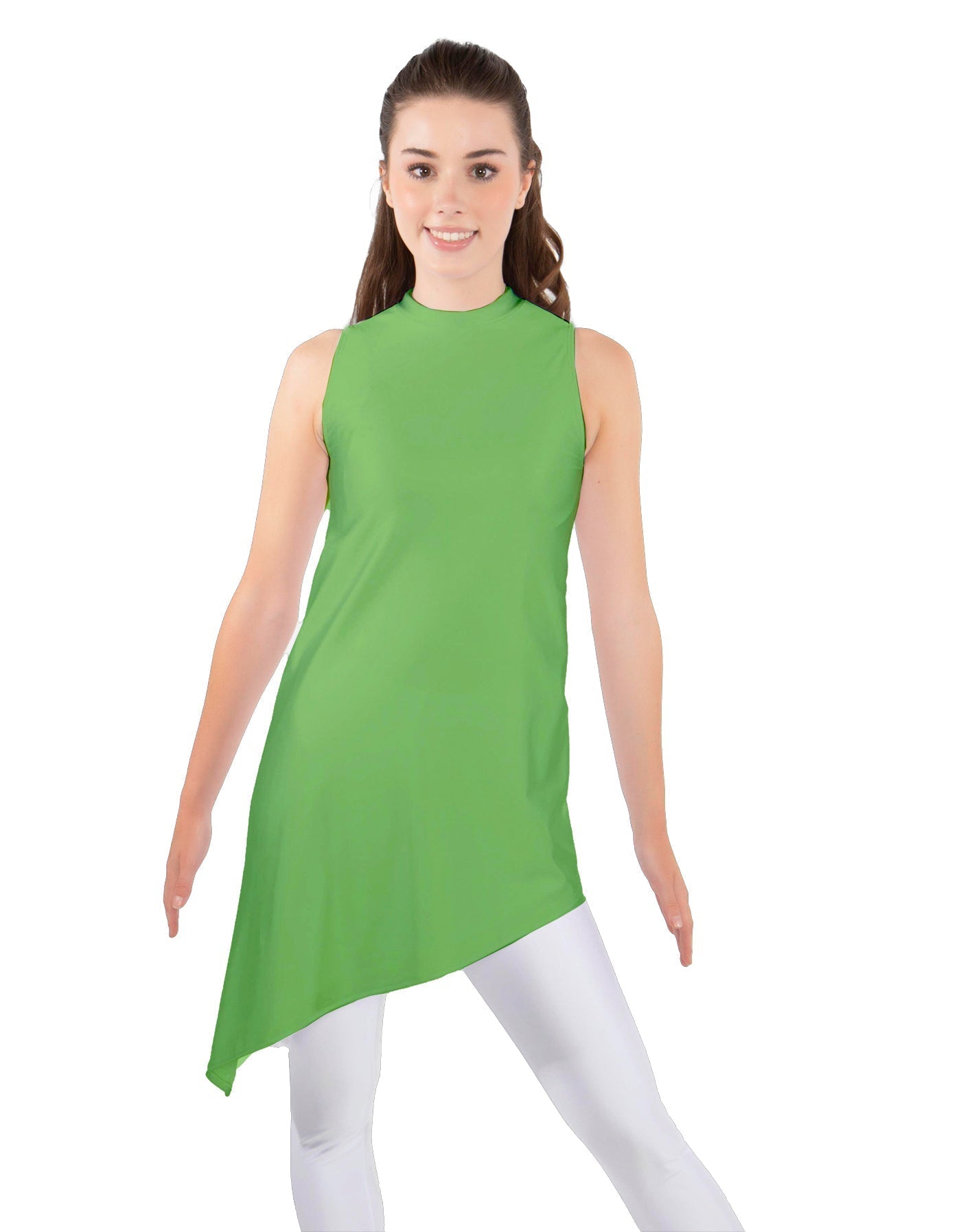 Solid Lycra T Neck Tunic Asymetric Skirt