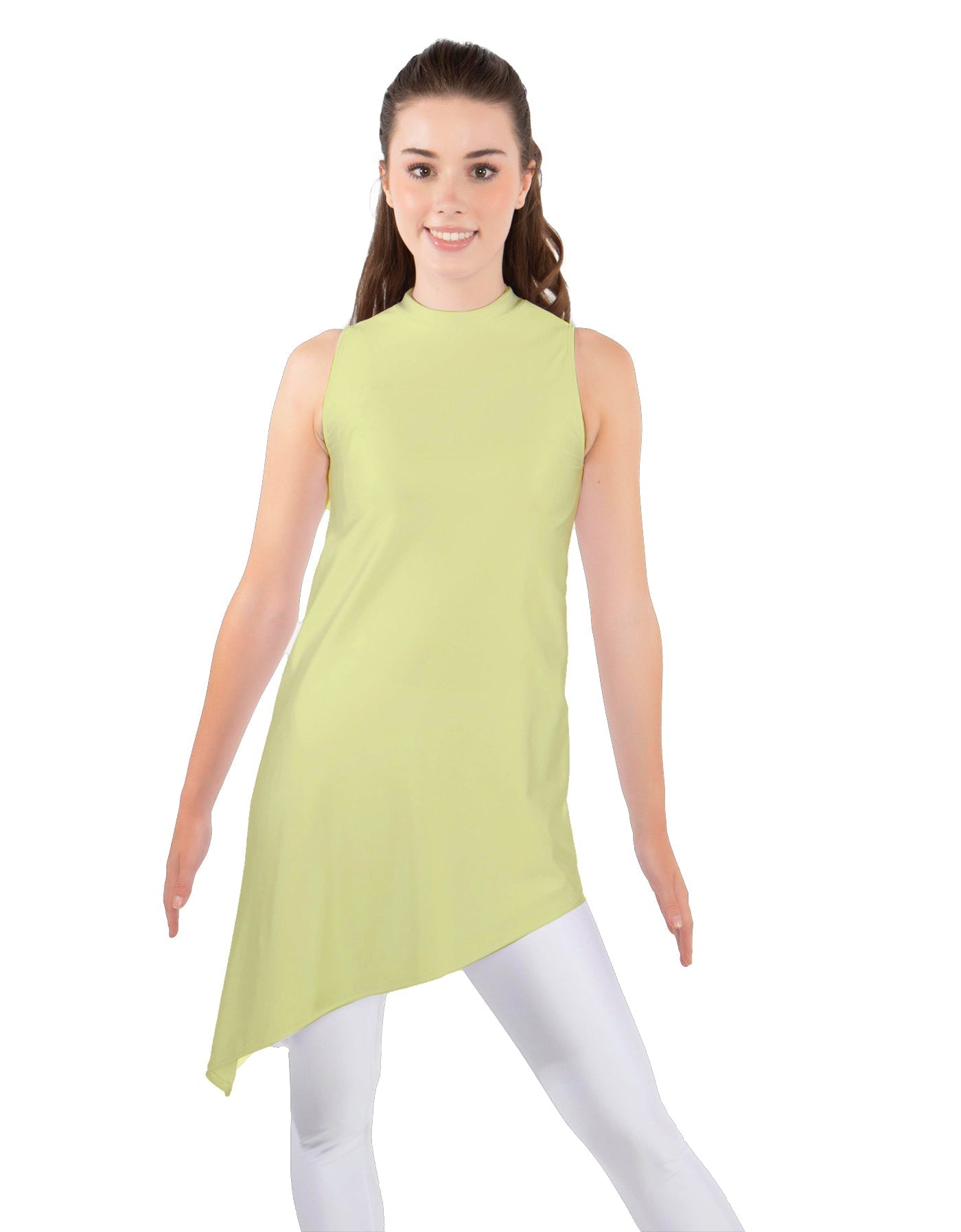 Solid Lycra T Neck Tunic Asymetric Skirt