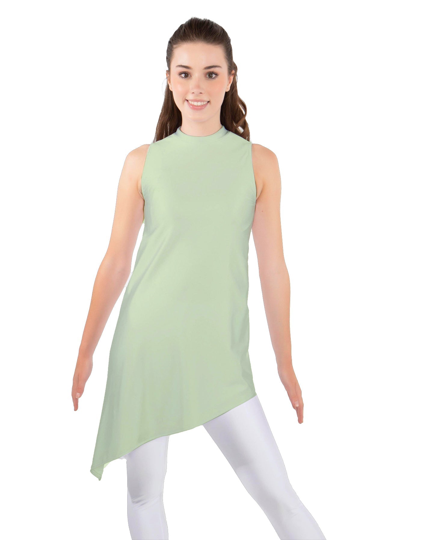 Solid Lycra T Neck Tunic Asymetric Skirt
