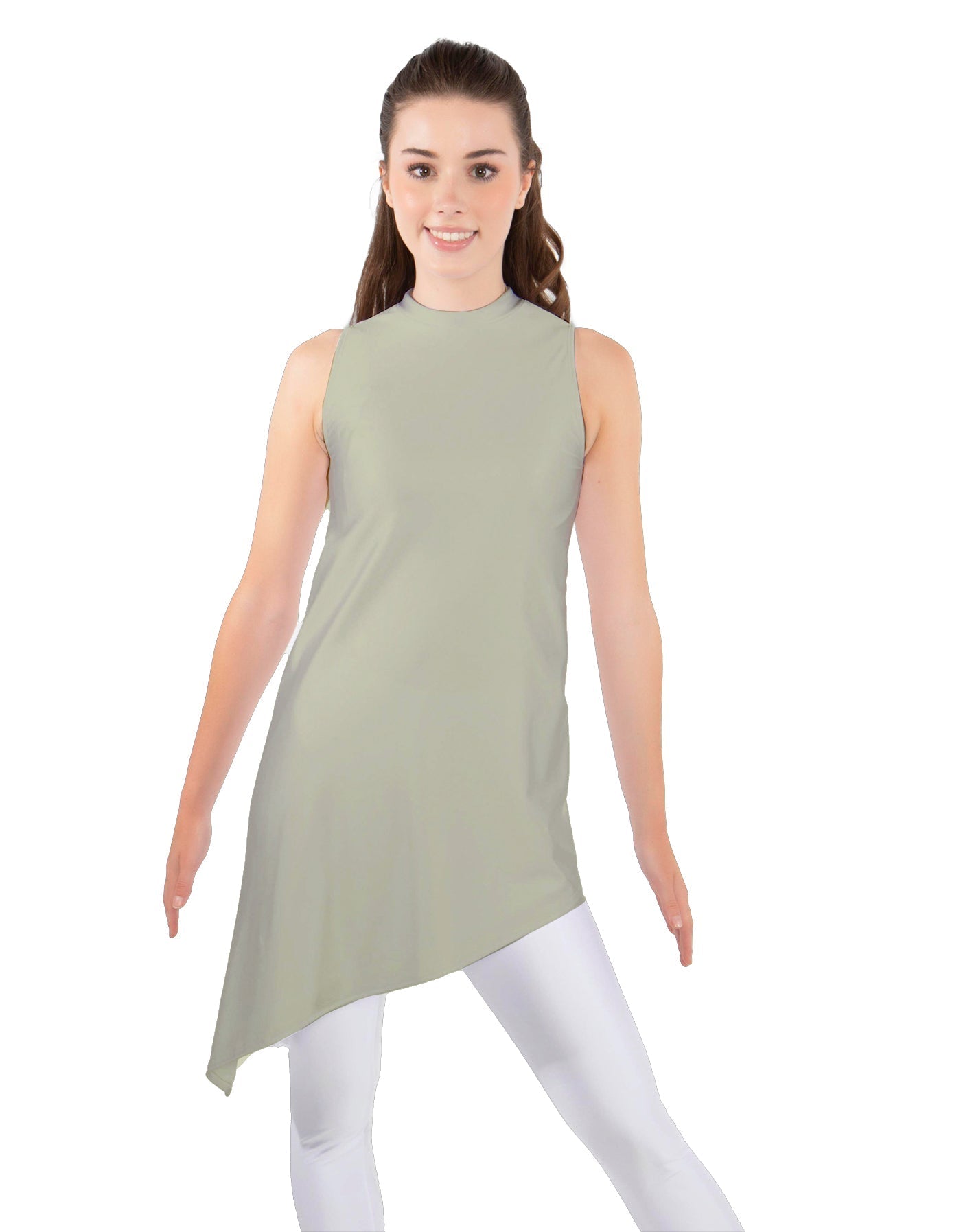 Solid Lycra T Neck Tunic Asymetric Skirt