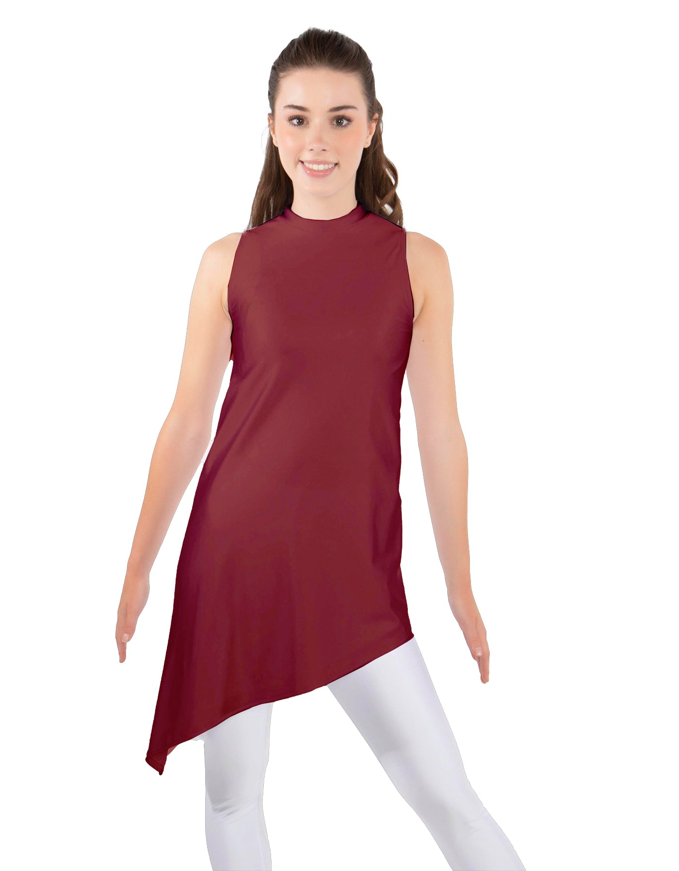 Solid Lycra T Neck Tunic Asymetric Skirt