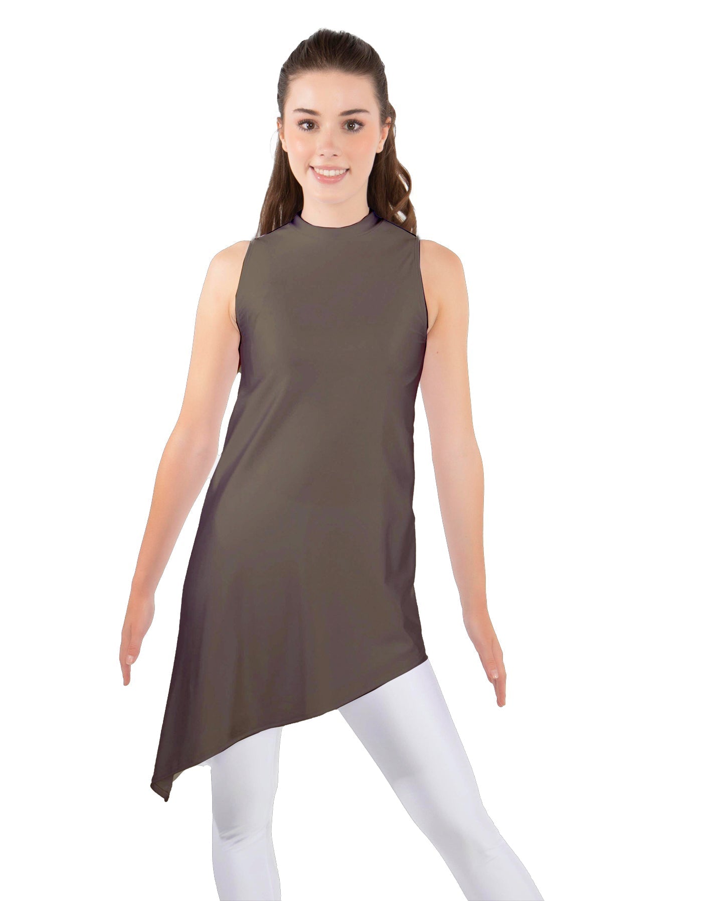Solid Lycra T Neck Tunic Asymetric Skirt