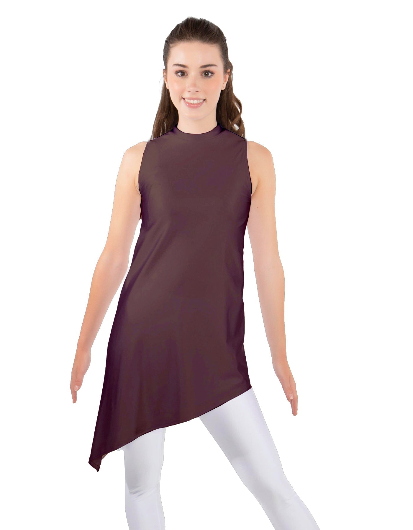 Solid Lycra T Neck Tunic Asymetric Skirt