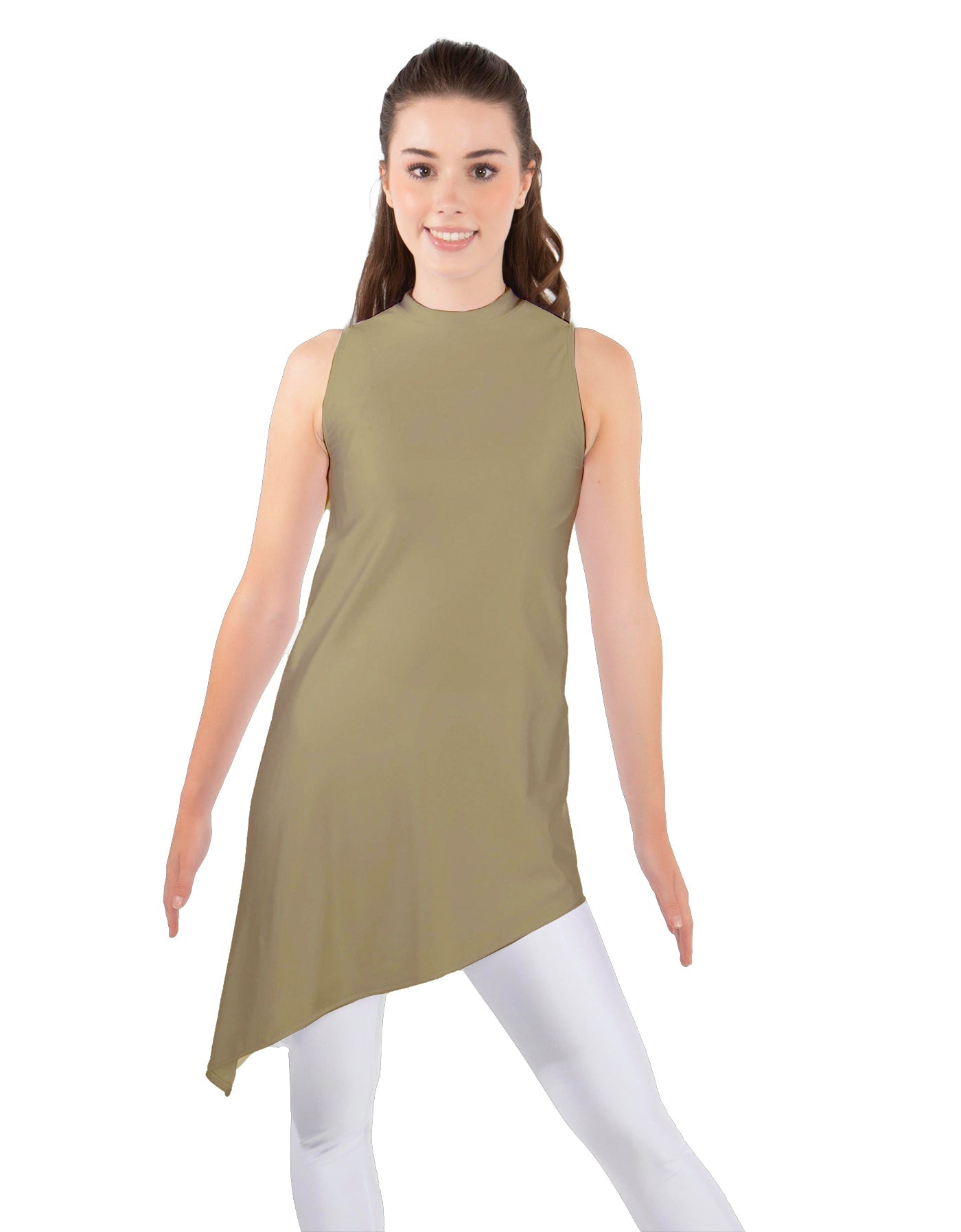 Solid Lycra T Neck Tunic Asymetric Skirt
