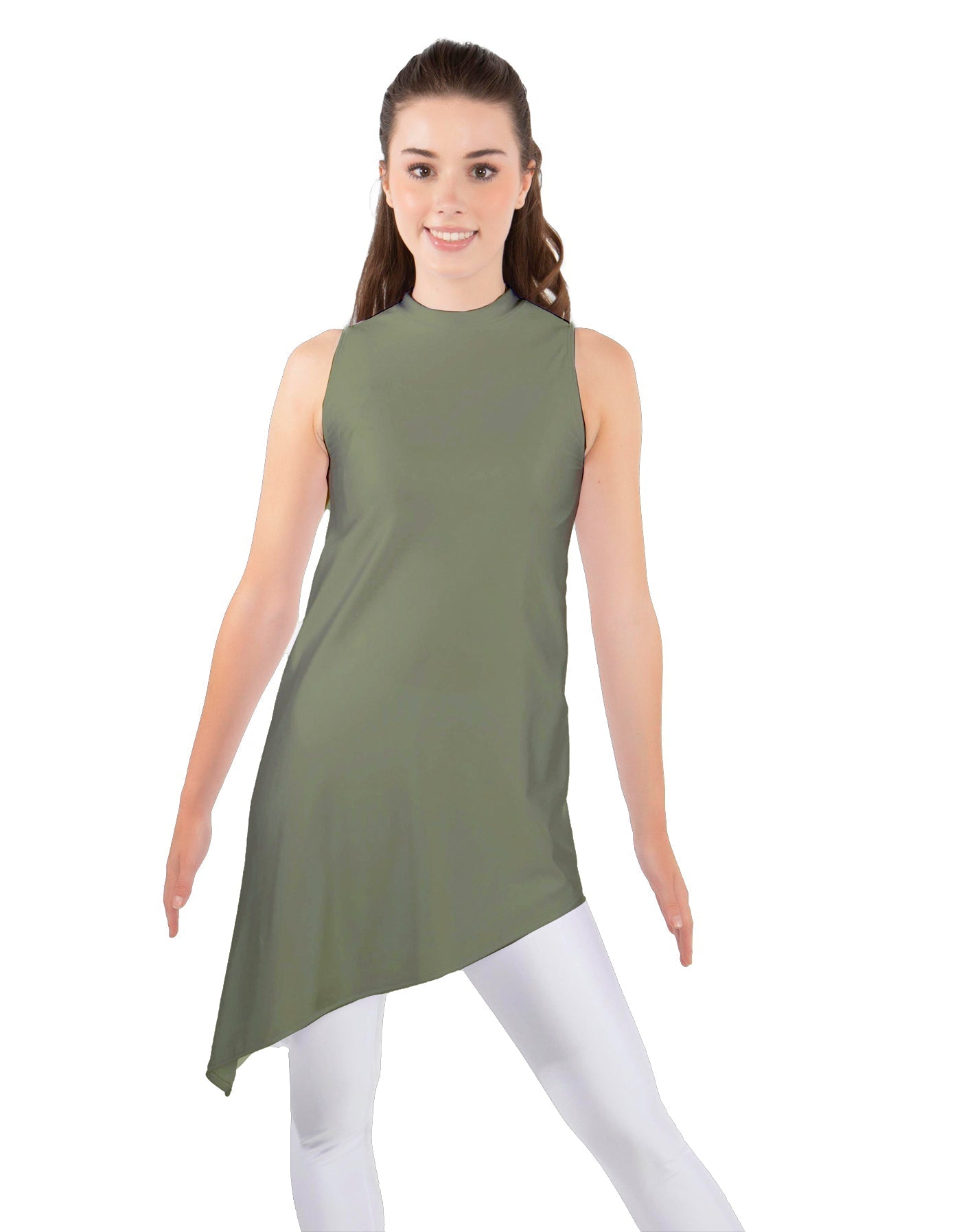 Solid Lycra T Neck Tunic Asymetric Skirt