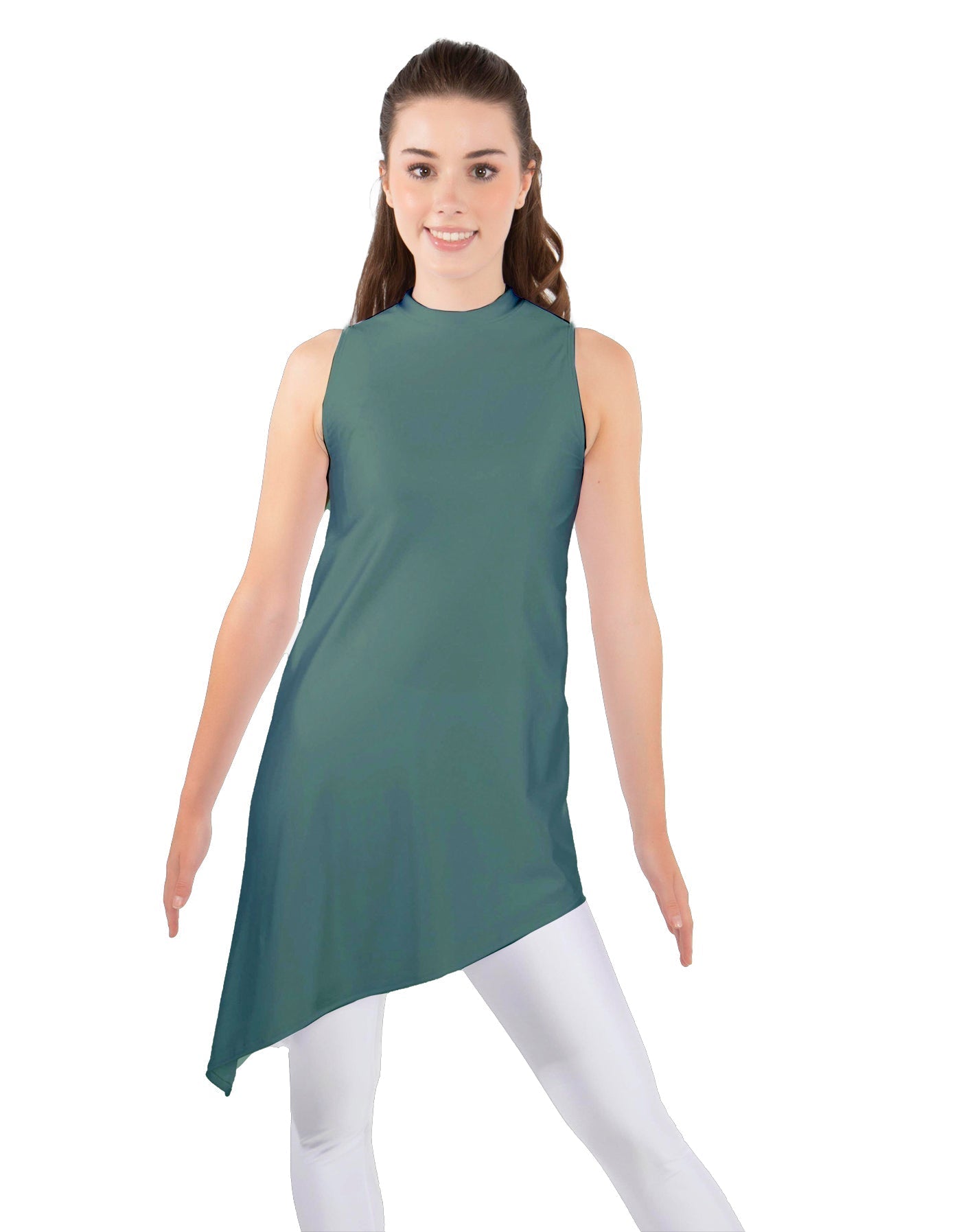Solid Lycra T Neck Tunic Asymetric Skirt
