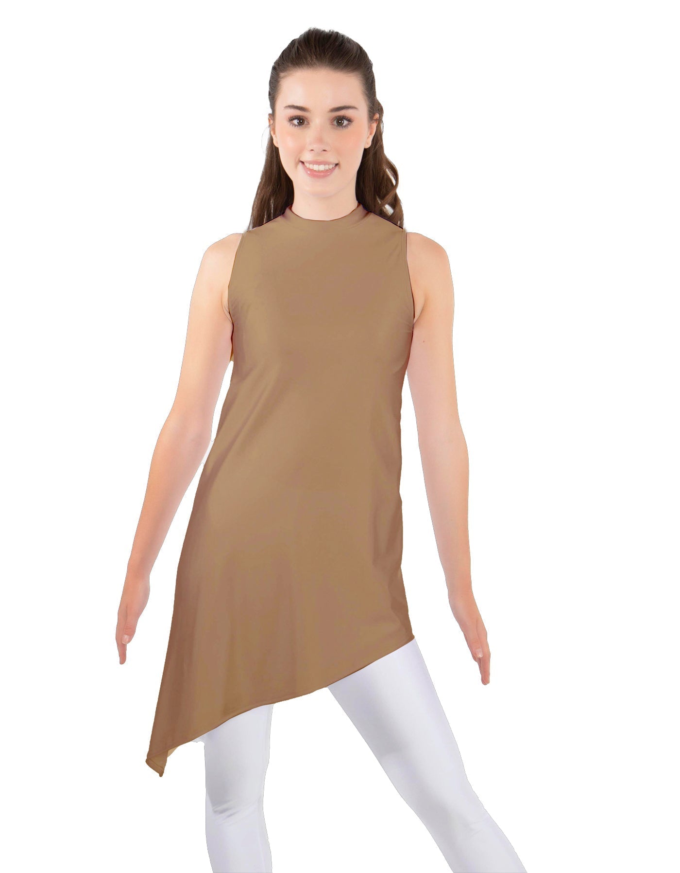 Solid Lycra T Neck Tunic Asymetric Skirt