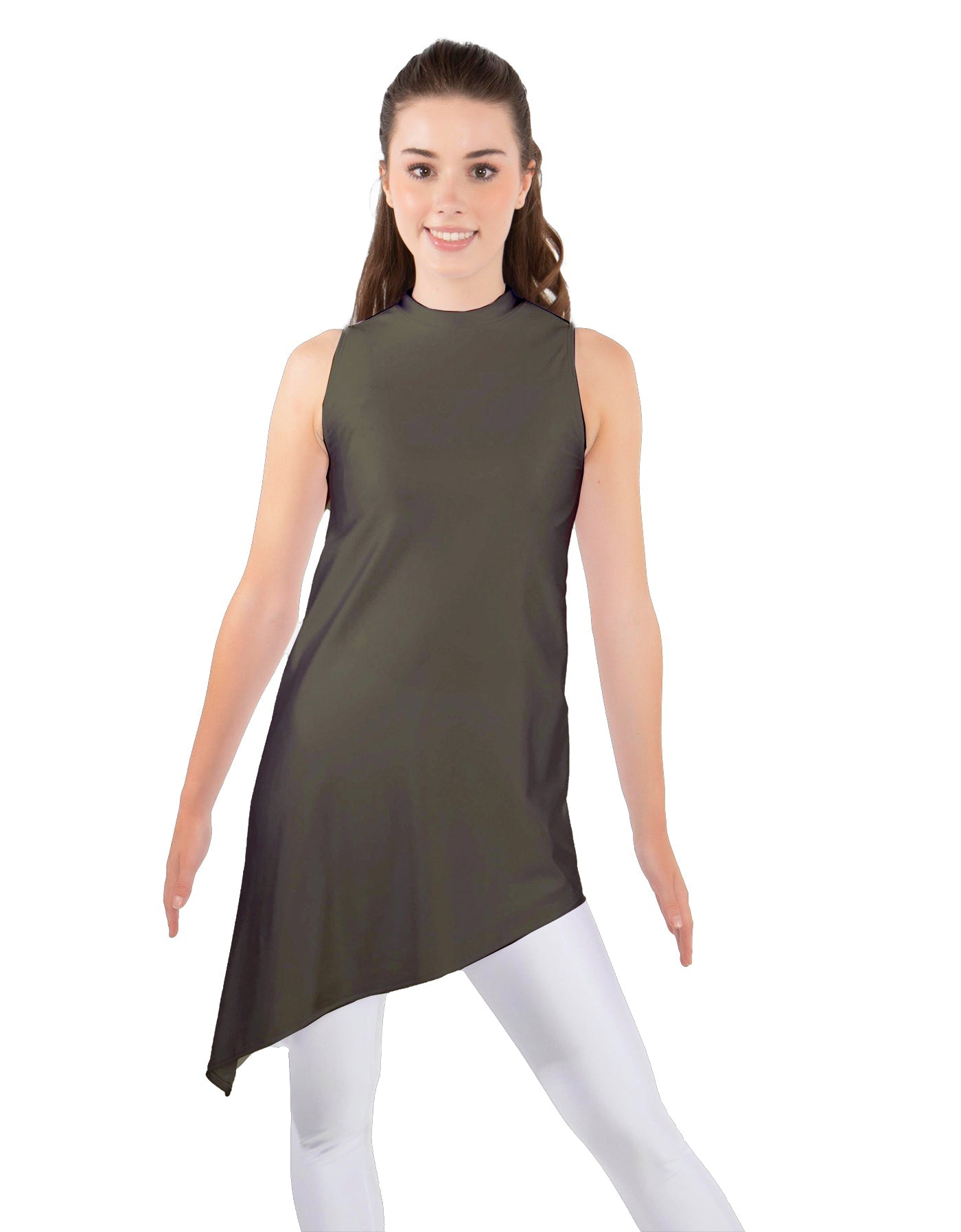 Solid Lycra T Neck Tunic Asymetric Skirt