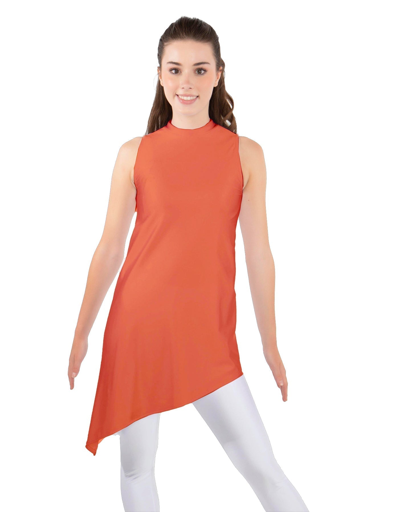 Solid Lycra T Neck Tunic Asymetric Skirt