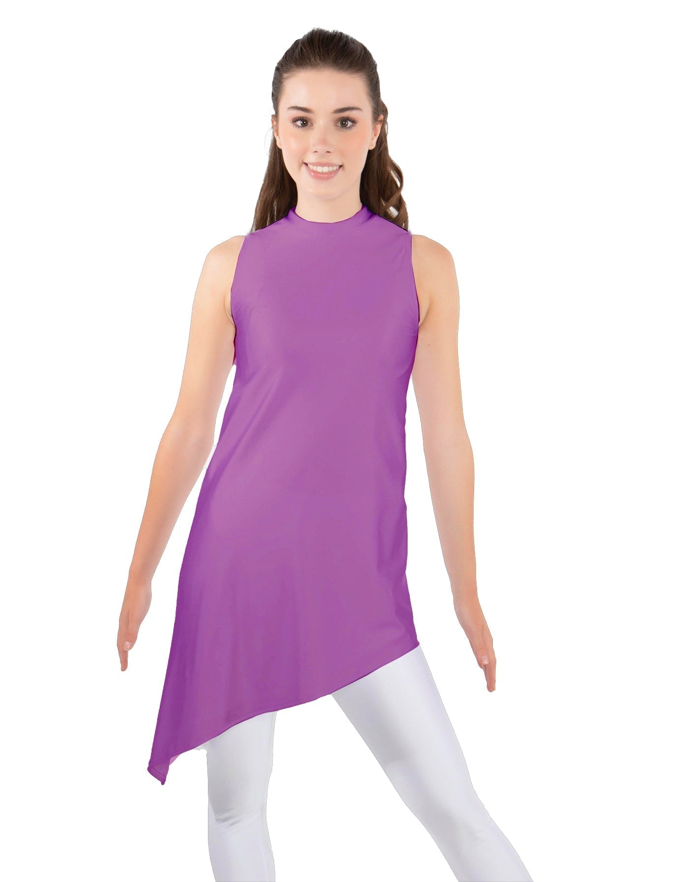 Solid Lycra T Neck Tunic Asymetric Skirt