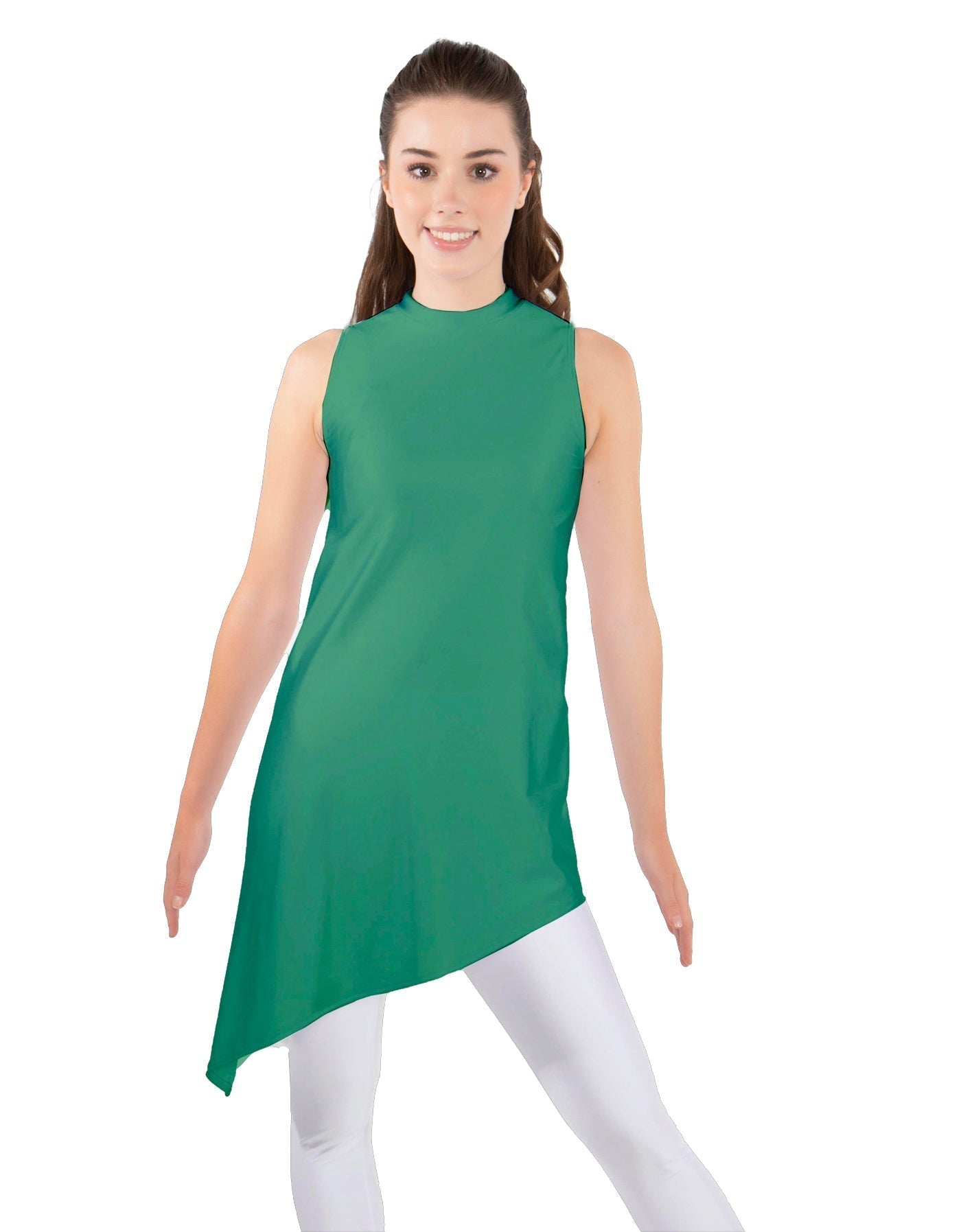 Solid Lycra T Neck Tunic Asymetric Skirt