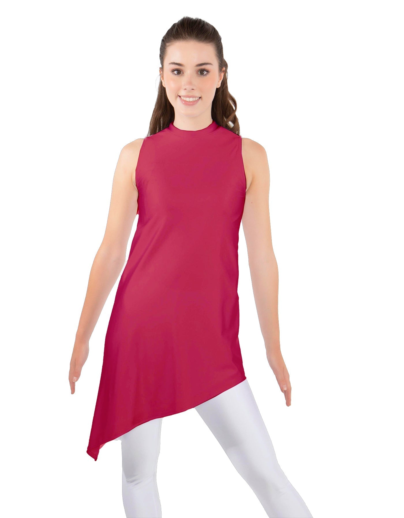 Solid Lycra T Neck Tunic Asymetric Skirt