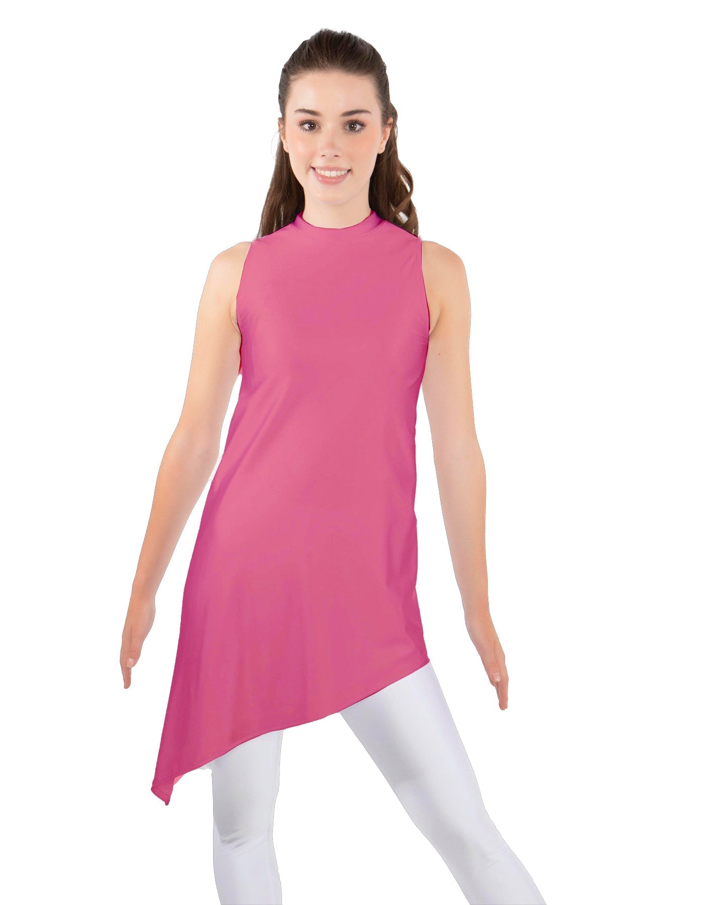 Solid Lycra T Neck Tunic Asymetric Skirt