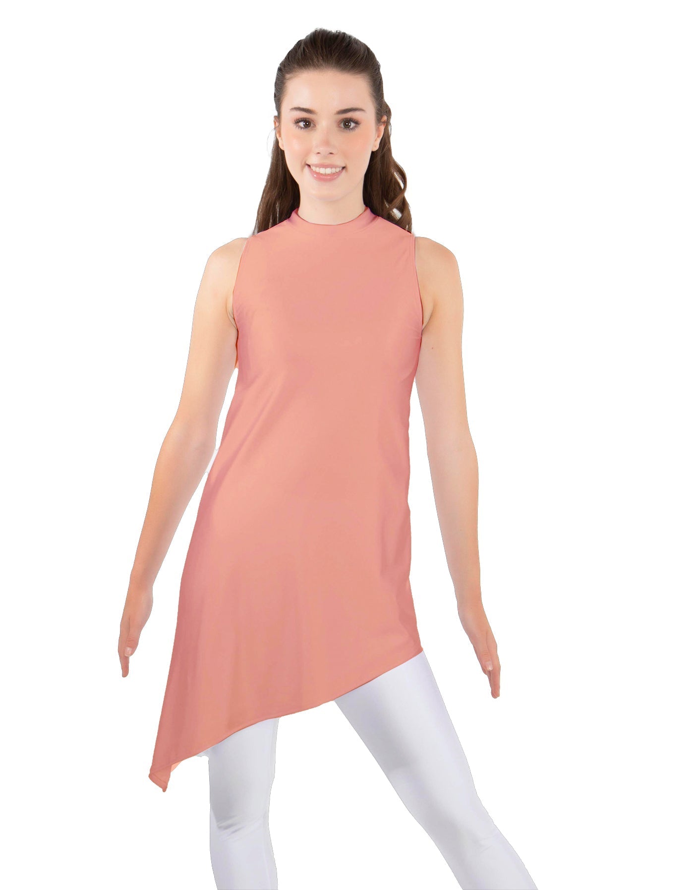 Solid Lycra T Neck Tunic Asymetric Skirt