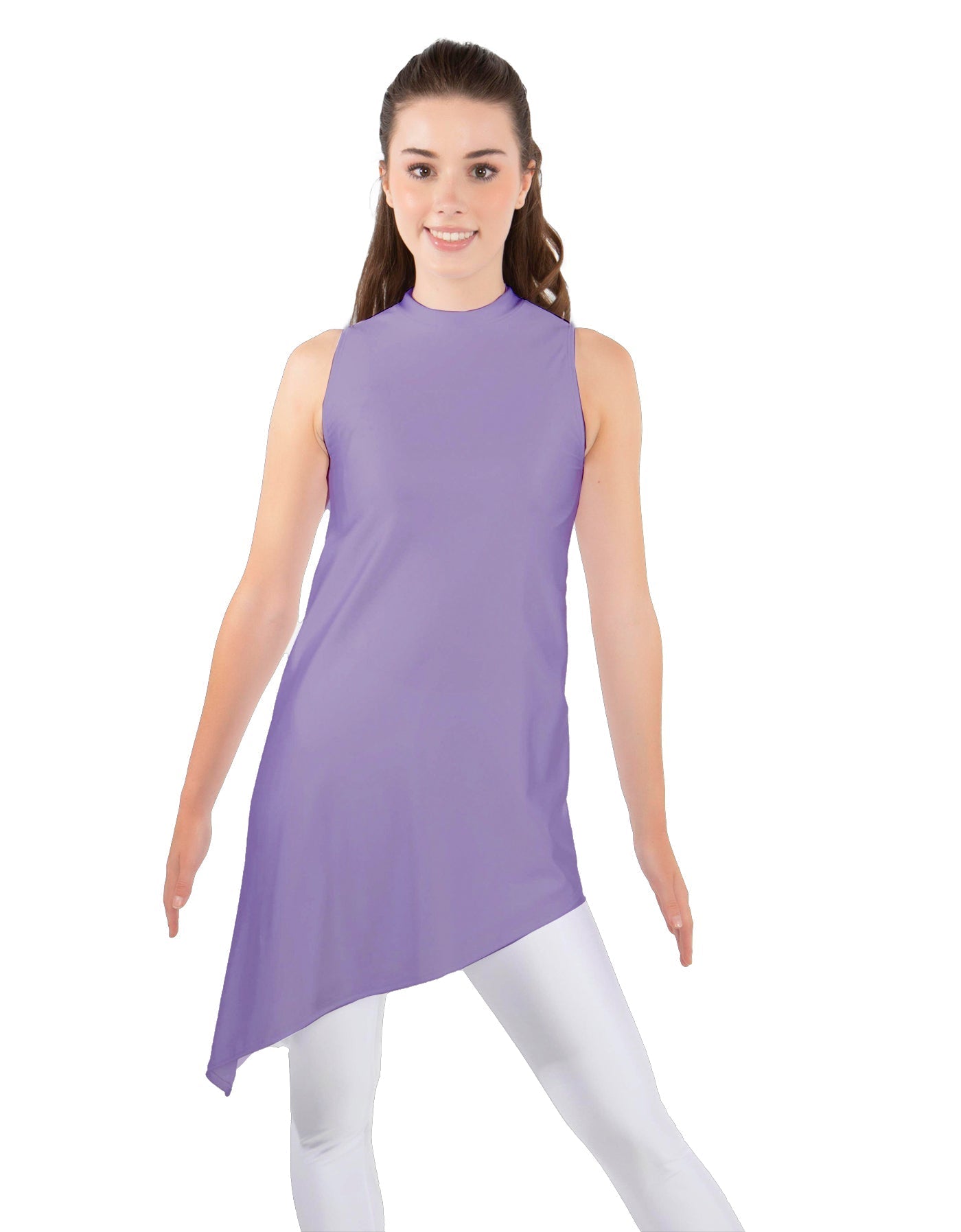 Solid Lycra T Neck Tunic Asymetric Skirt