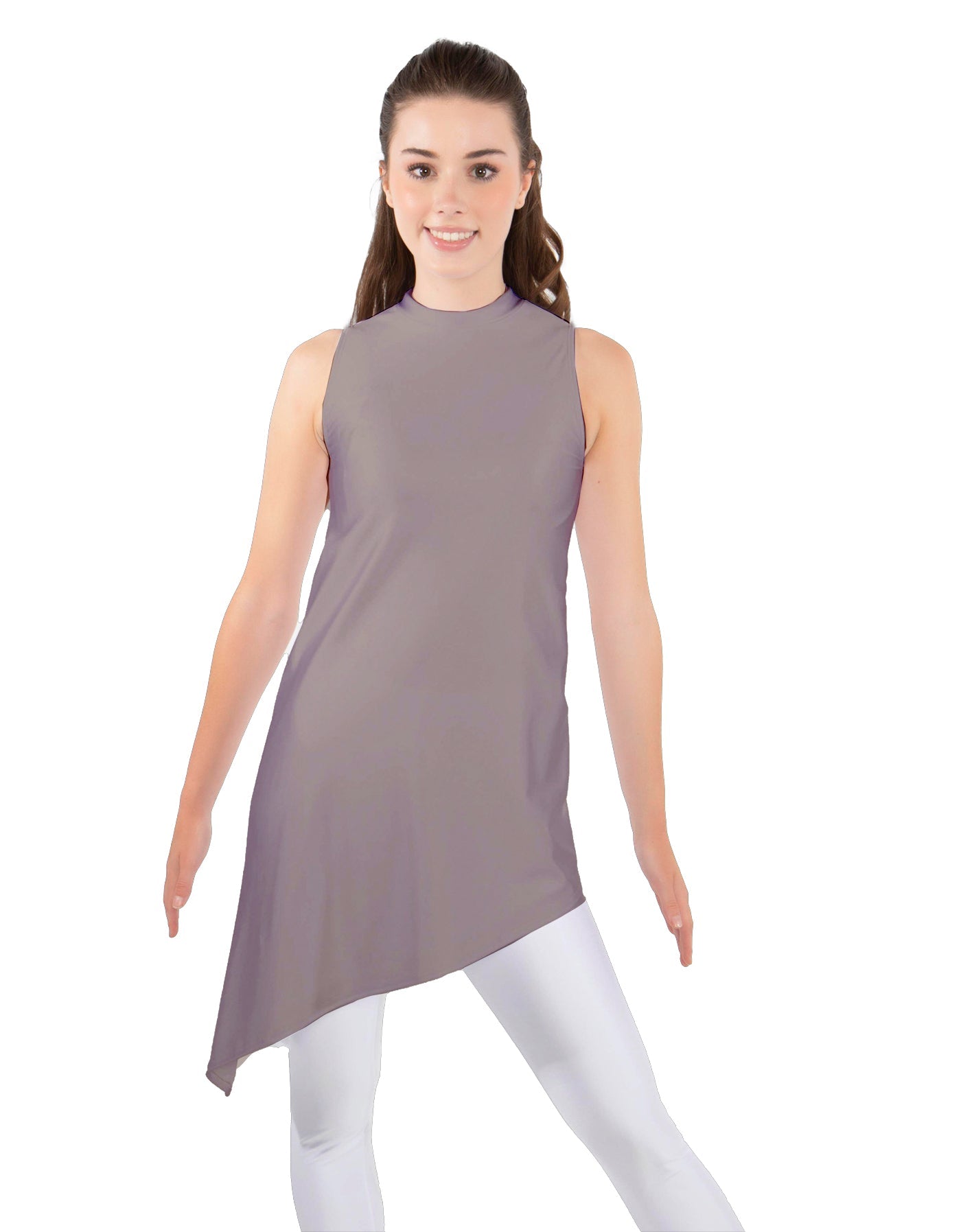 Solid Lycra T Neck Tunic Asymetric Skirt