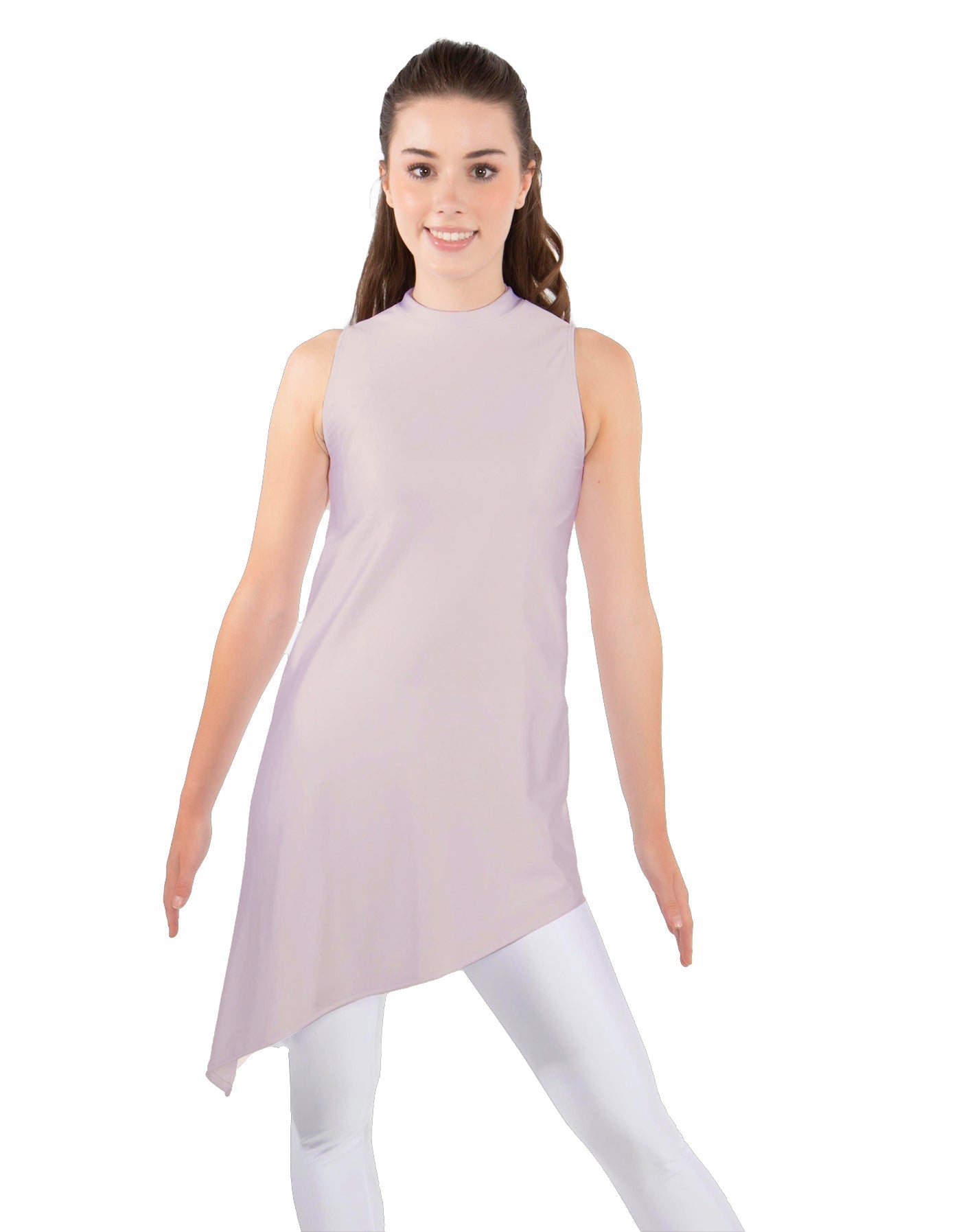 Solid Lycra T Neck Tunic Asymetric Skirt