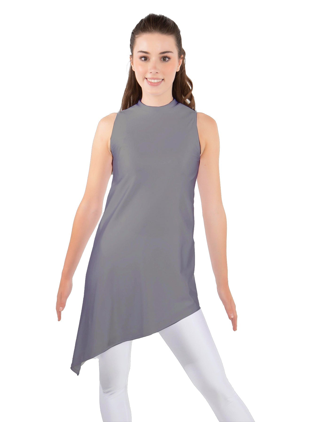 Solid Lycra T Neck Tunic Asymetric Skirt