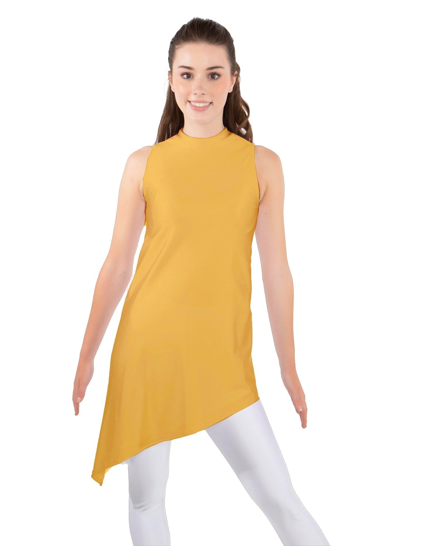 Solid Lycra T Neck Tunic Asymetric Skirt