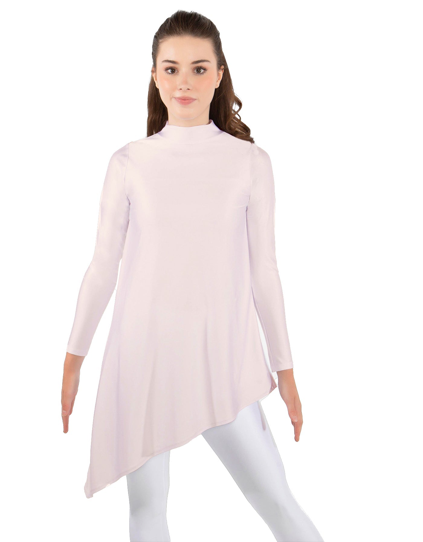 Solid Lycra LS T Neck Tunic Asymetric Skirt