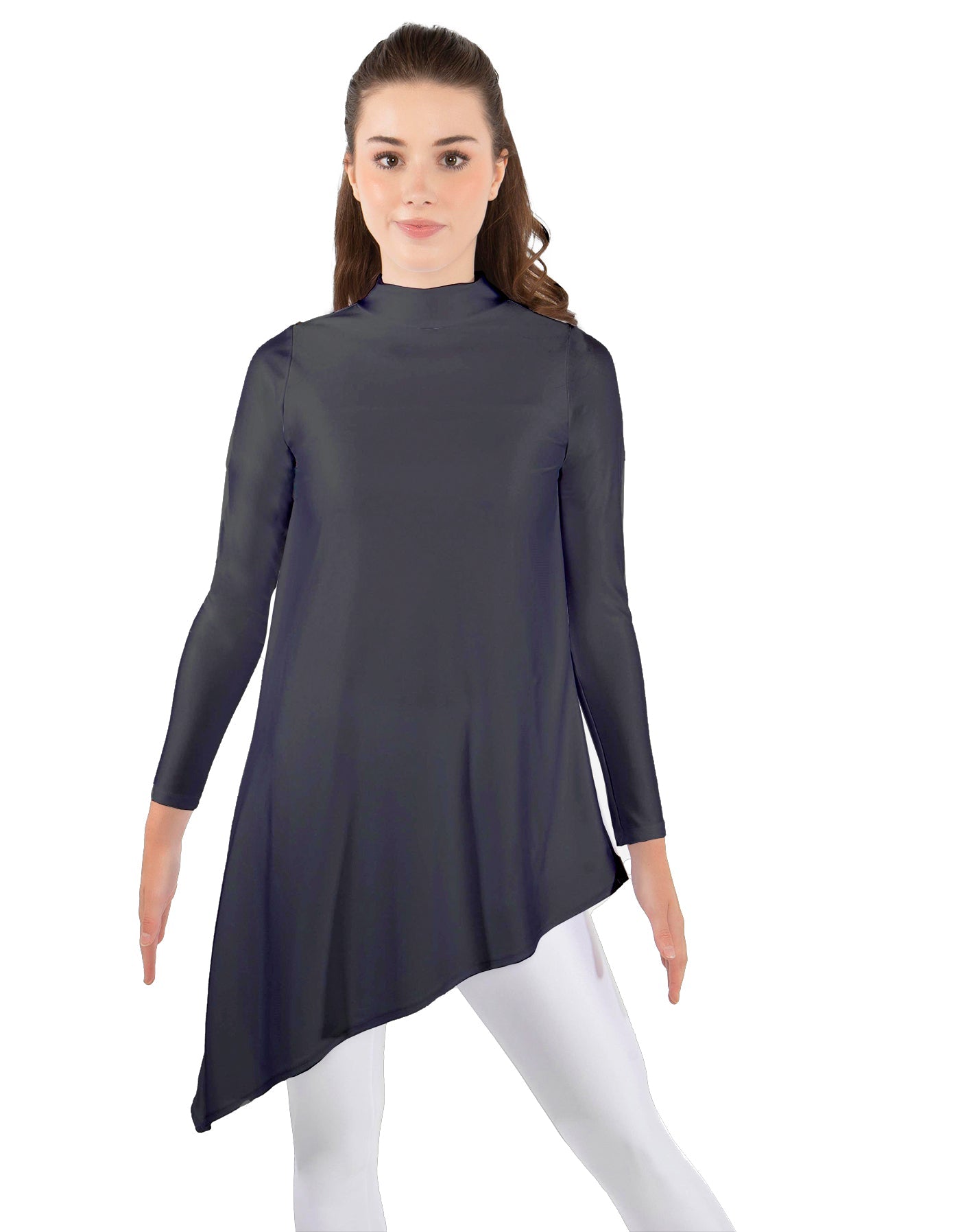Solid Lycra LS T Neck Tunic Asymetric Skirt