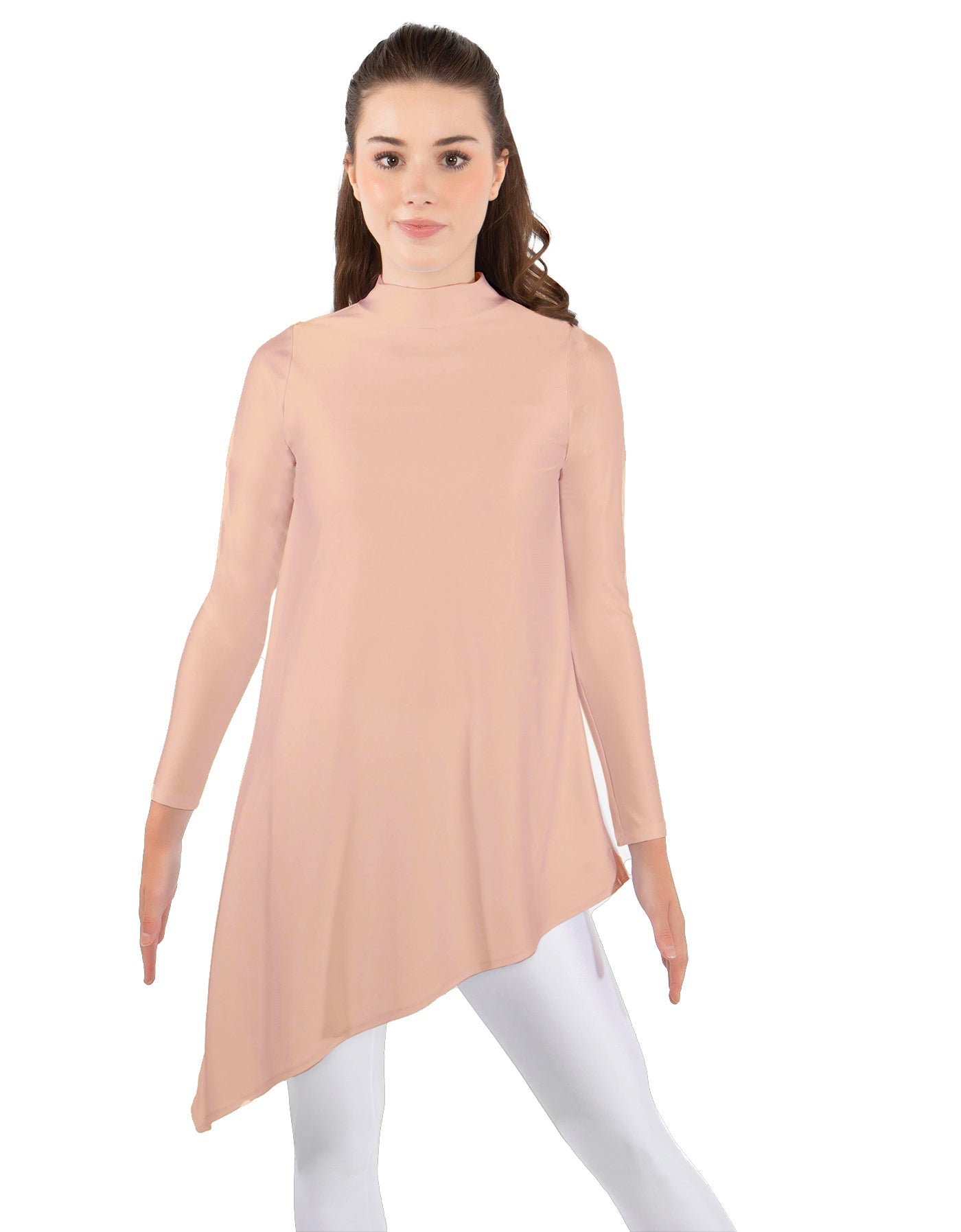 Solid Lycra LS T Neck Tunic Asymetric Skirt