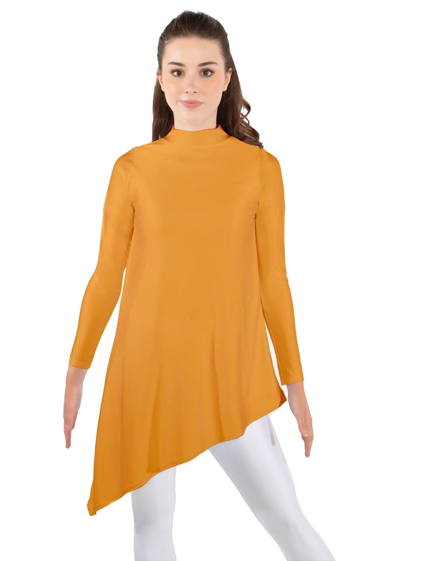 Solid Lycra LS T Neck Tunic Asymetric Skirt