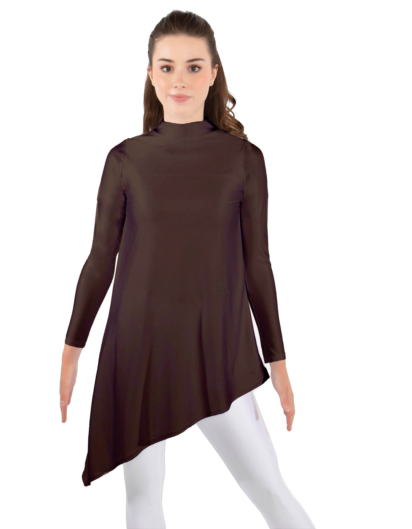 Solid Lycra LS T Neck Tunic Asymetric Skirt