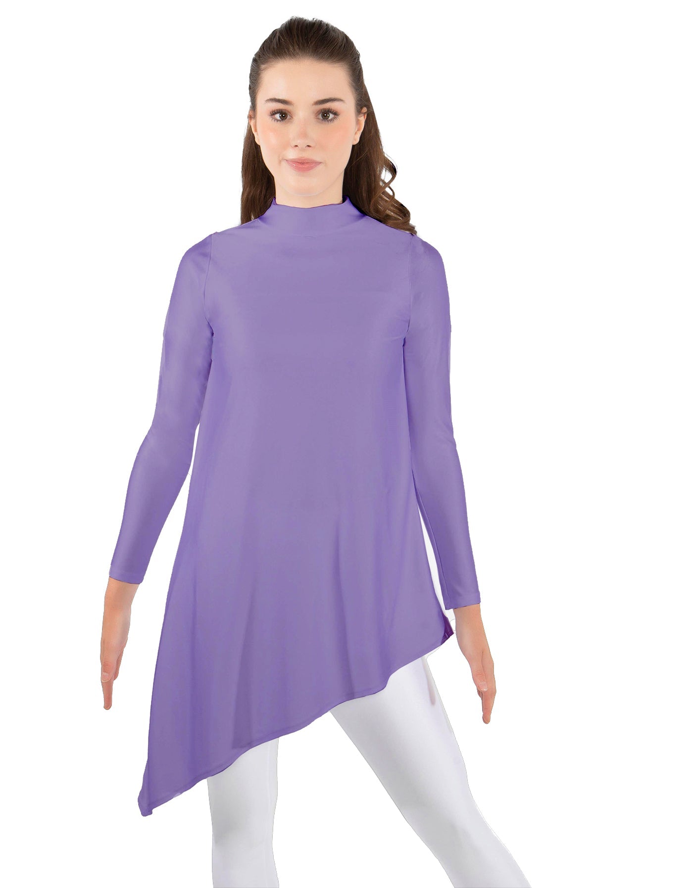 Solid Lycra LS T Neck Tunic Asymetric Skirt