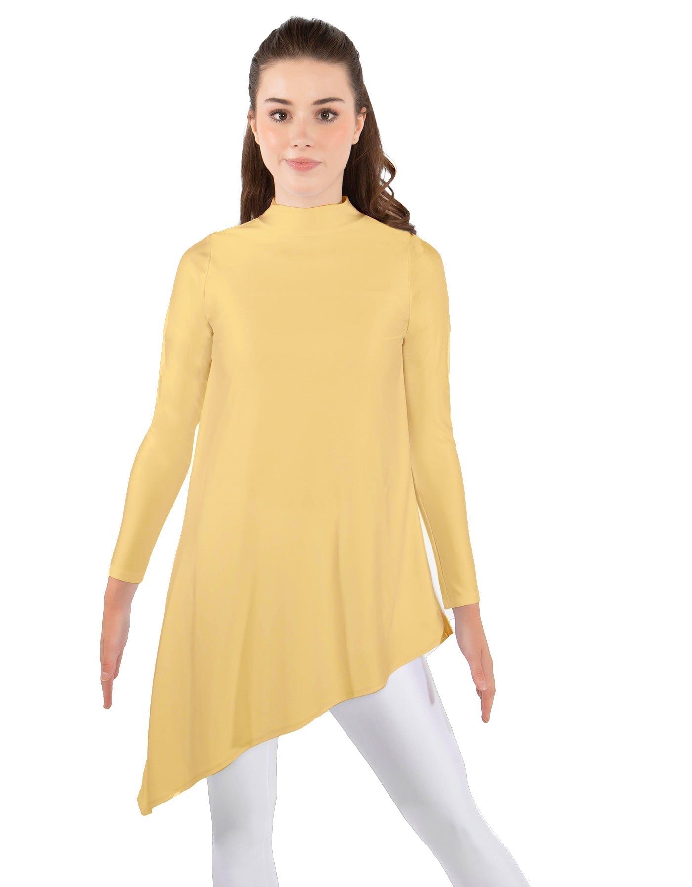 Solid Lycra LS T Neck Tunic Asymetric Skirt