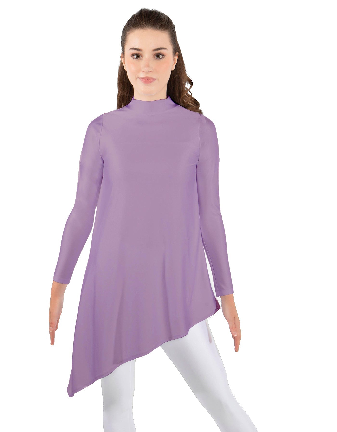 Solid Lycra LS T Neck Tunic Asymetric Skirt