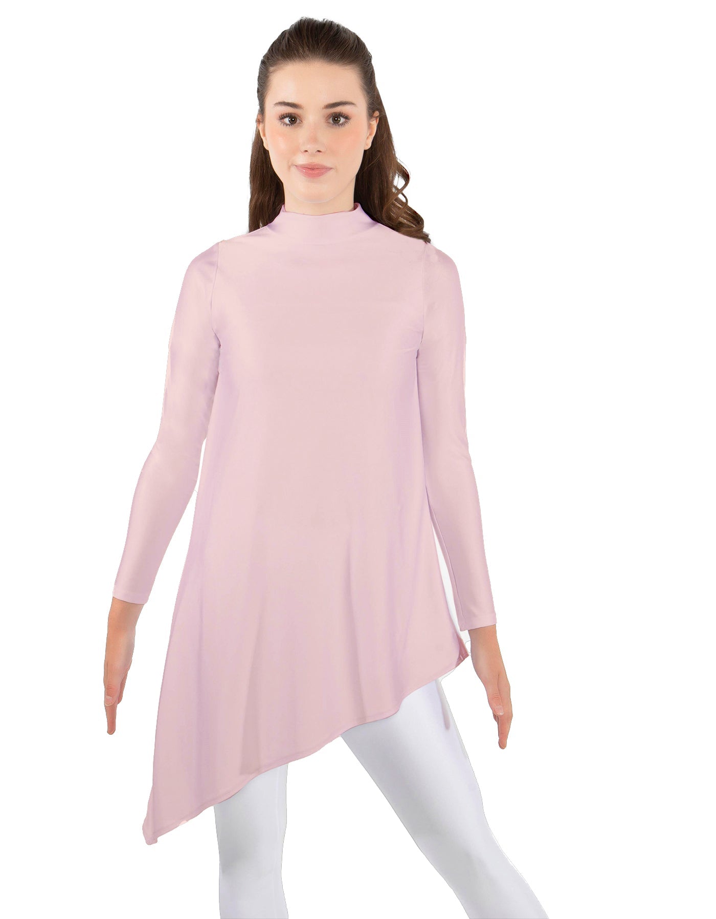 Solid Lycra LS T Neck Tunic Asymetric Skirt