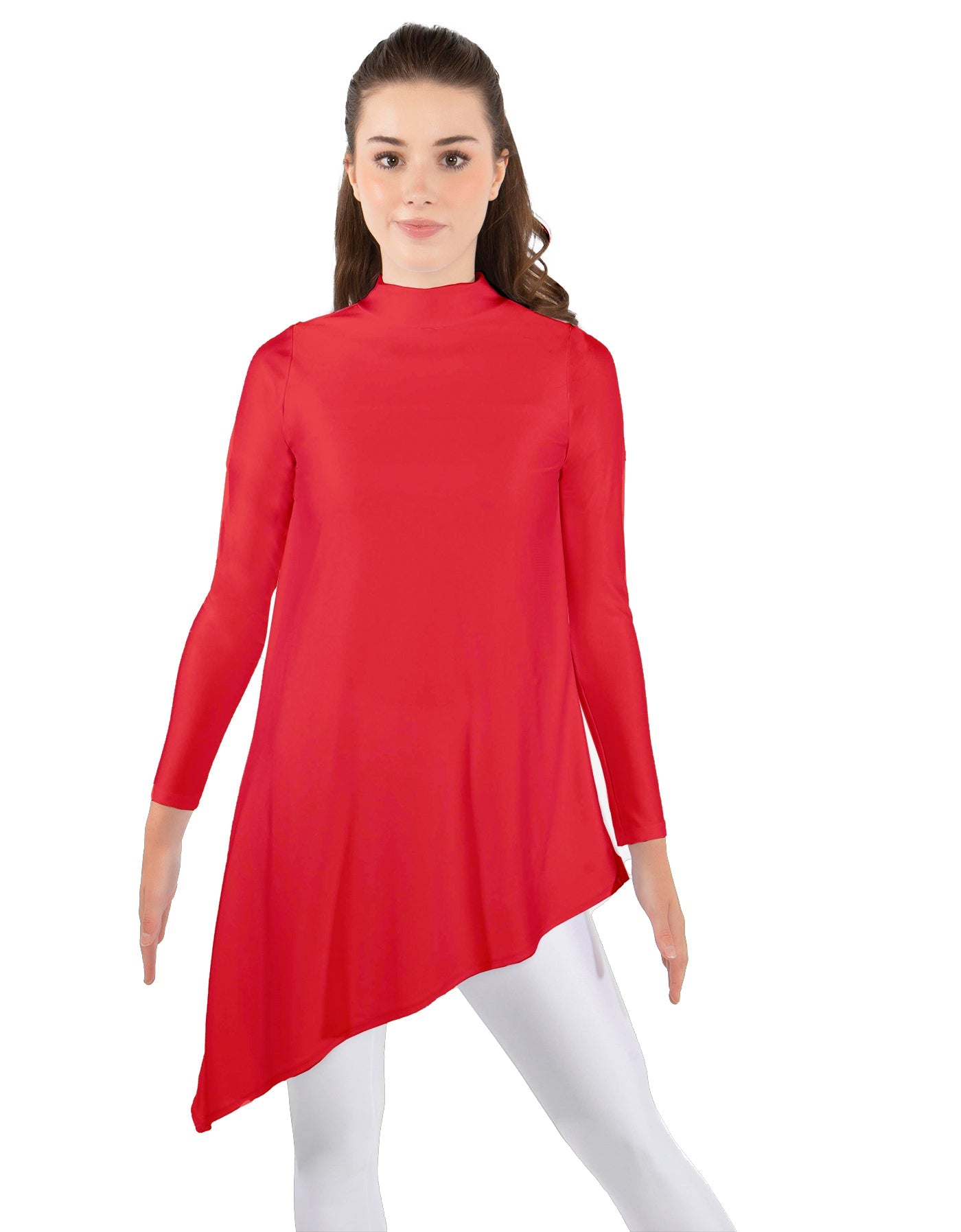 Solid Lycra LS T Neck Tunic Asymetric Skirt