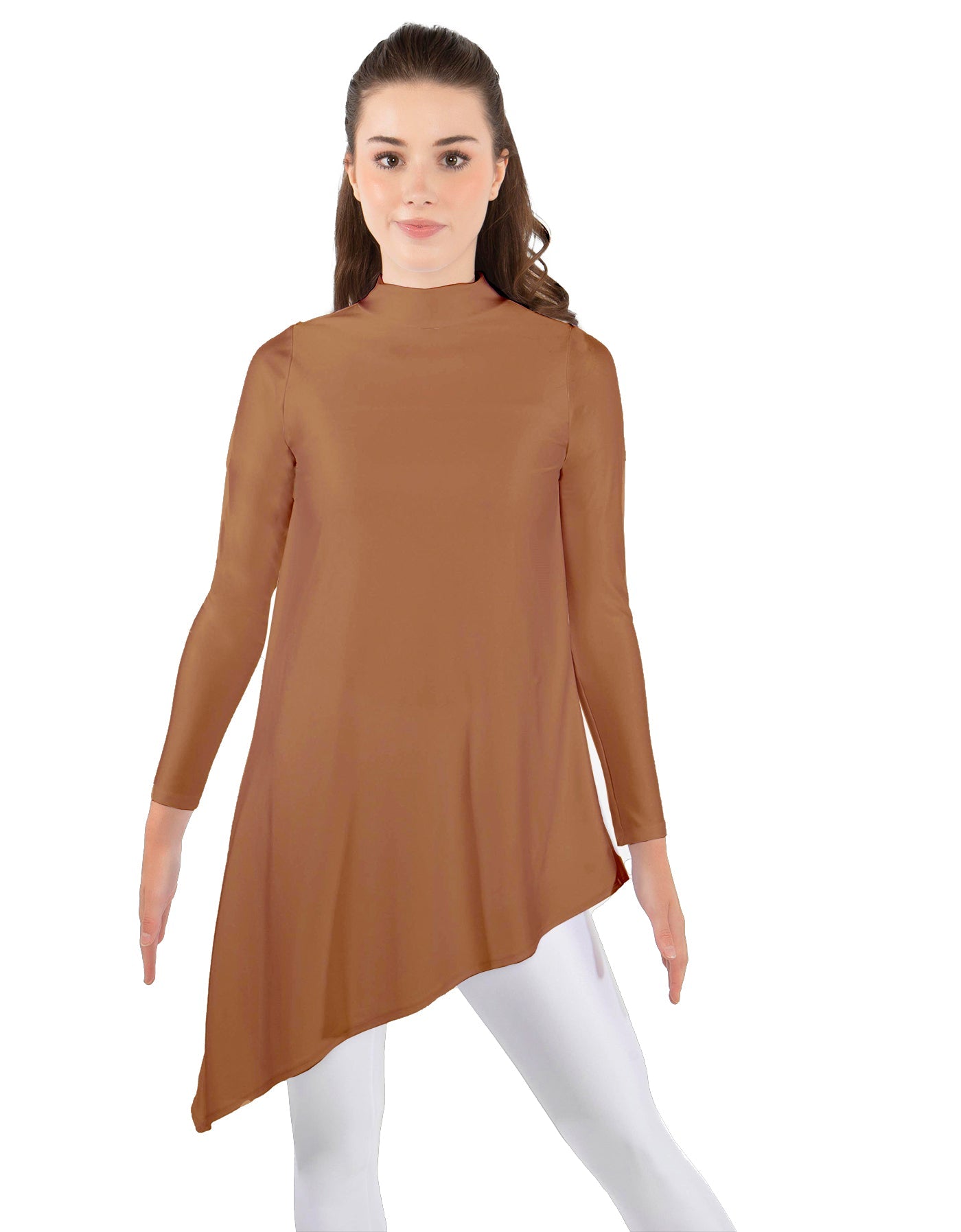 Solid Lycra LS T Neck Tunic Asymetric Skirt