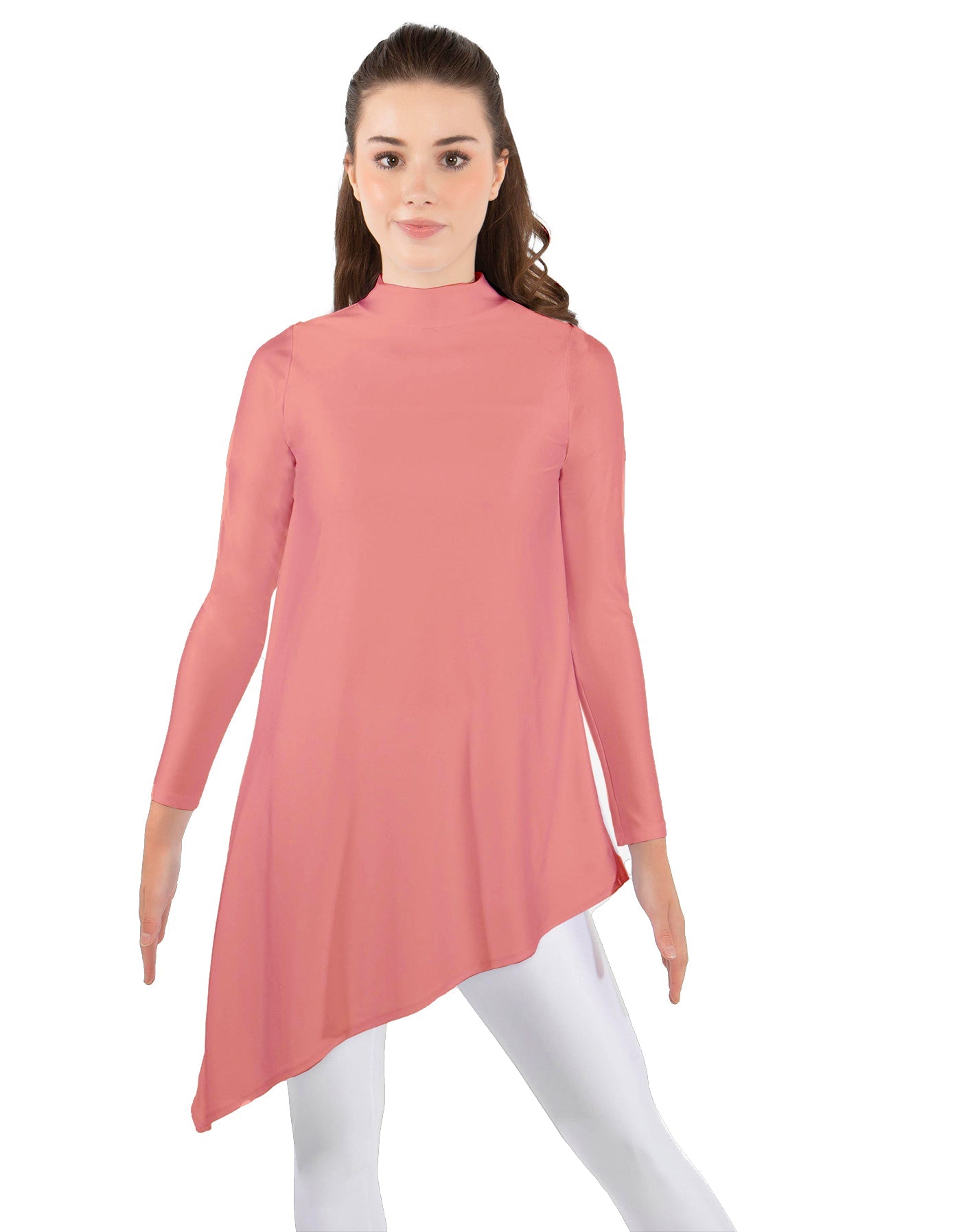 Solid Lycra LS T Neck Tunic Asymetric Skirt
