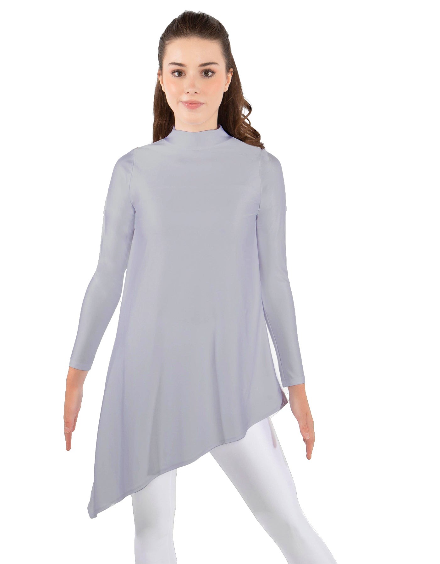 Solid Lycra LS T Neck Tunic Asymetric Skirt