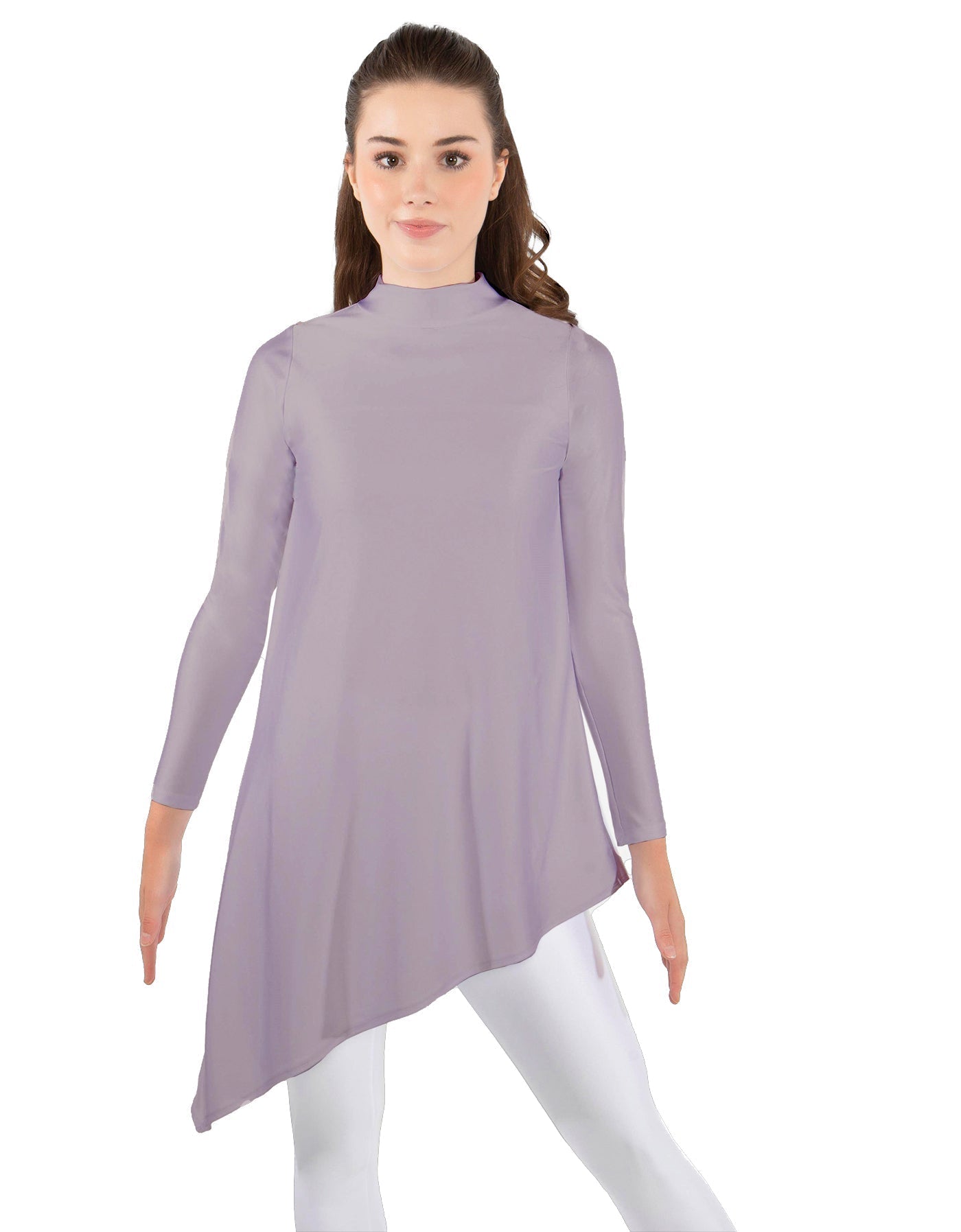 Solid Lycra LS T Neck Tunic Asymetric Skirt