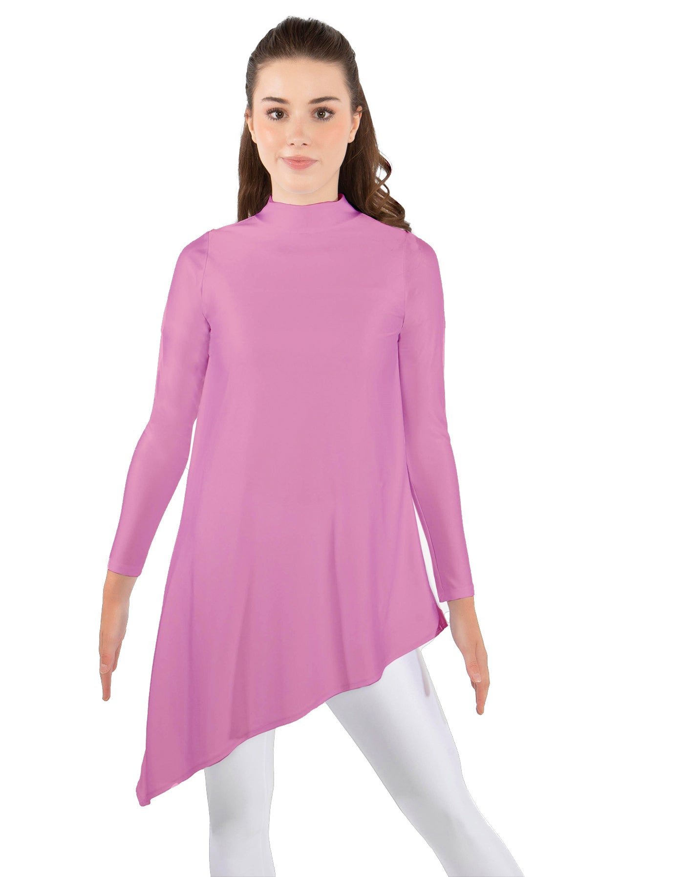 Solid Lycra LS T Neck Tunic Asymetric Skirt