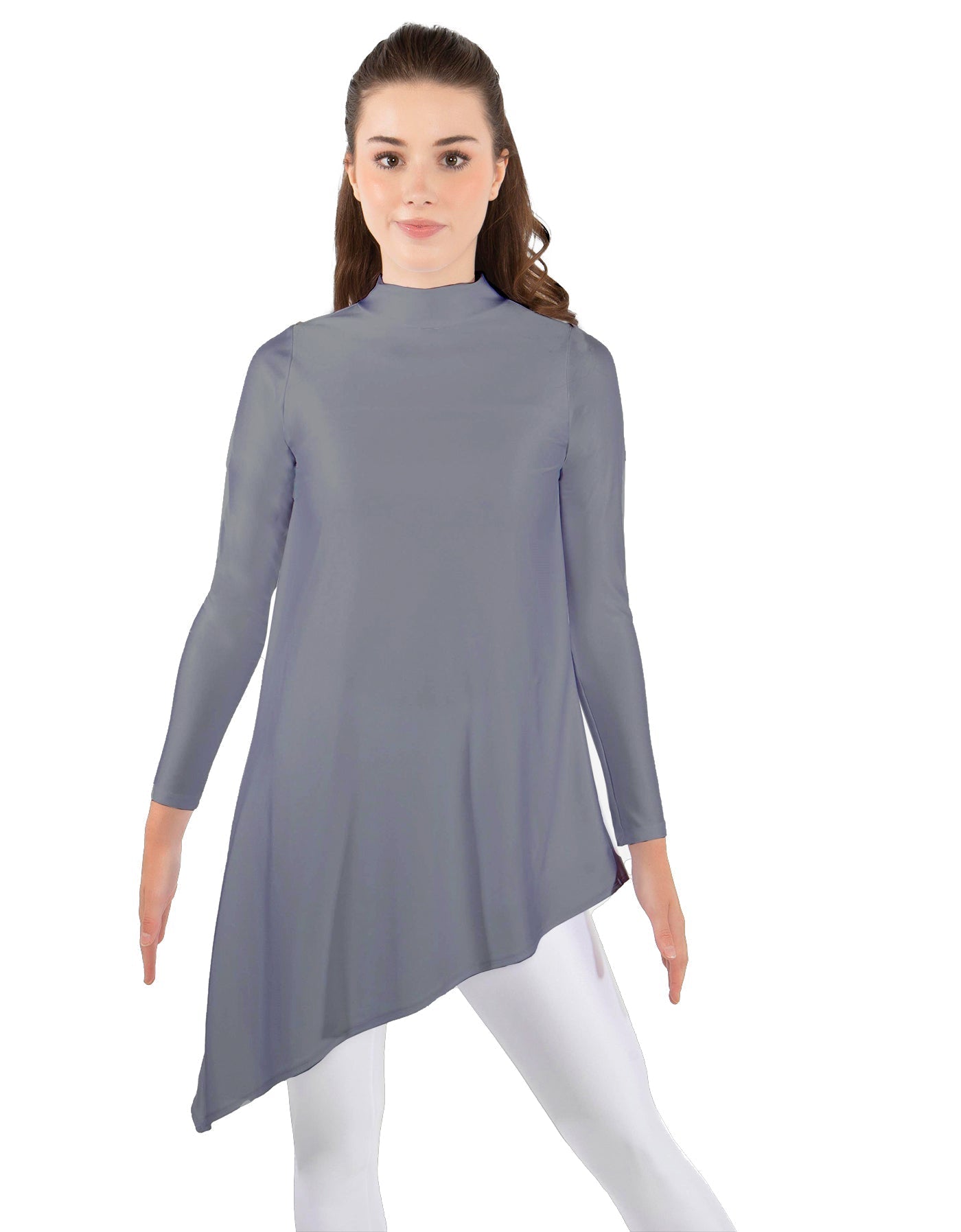 Solid Lycra LS T Neck Tunic Asymetric Skirt