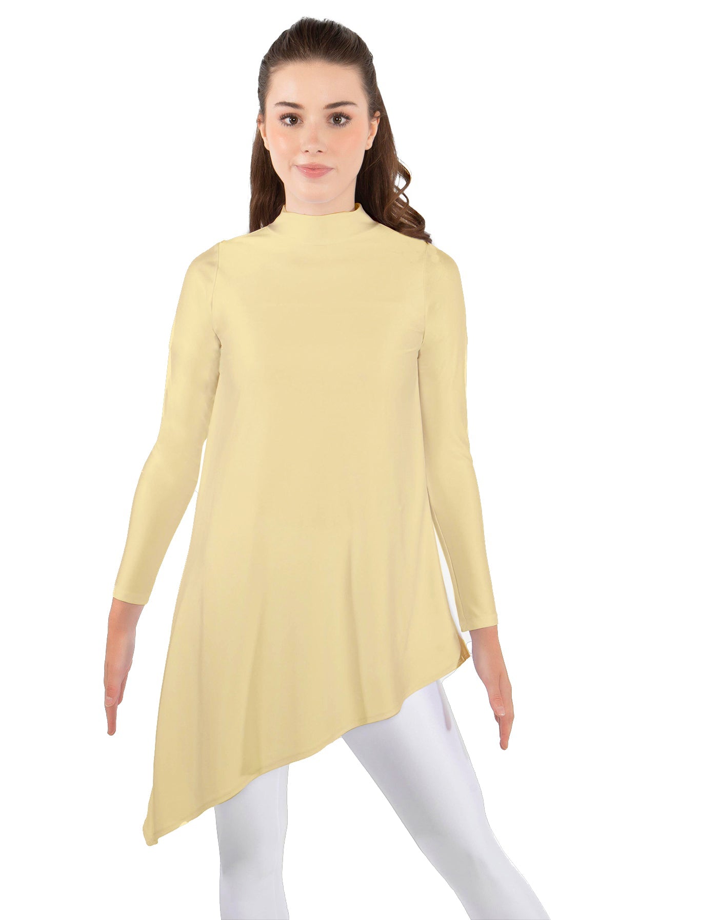 Solid Lycra LS T Neck Tunic Asymetric Skirt