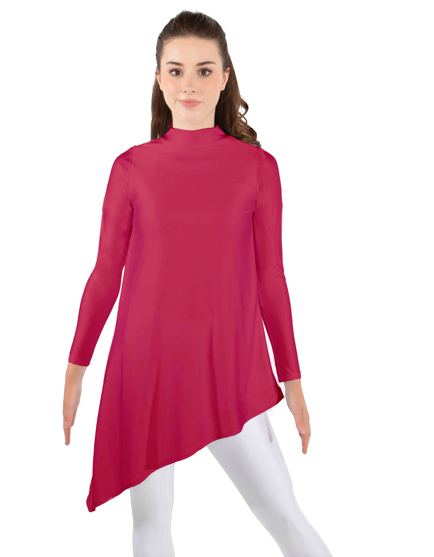 Solid Lycra LS T Neck Tunic Asymetric Skirt