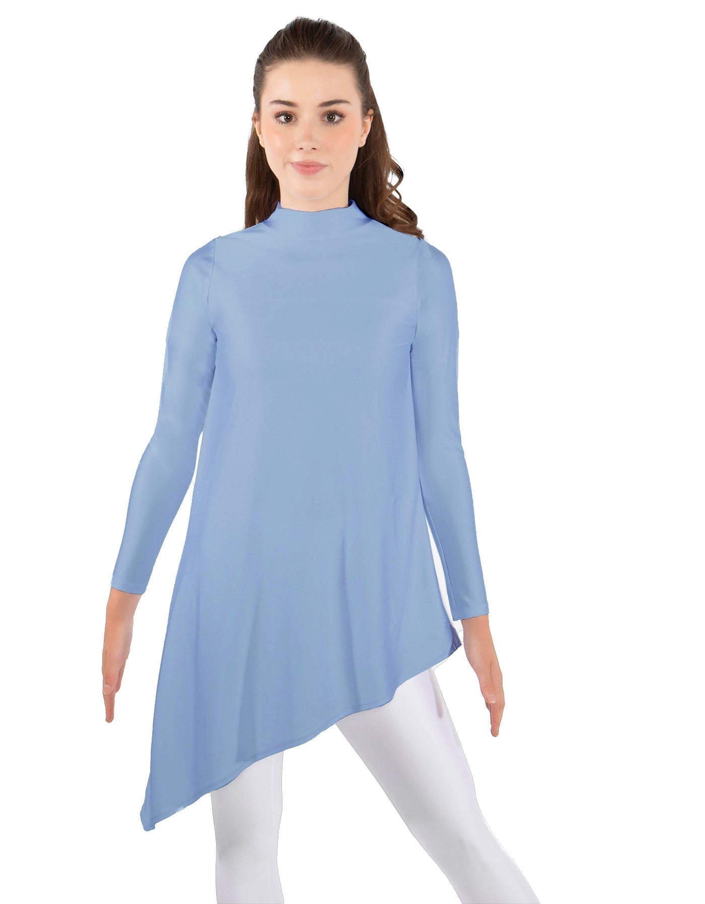 Solid Lycra LS T Neck Tunic Asymetric Skirt