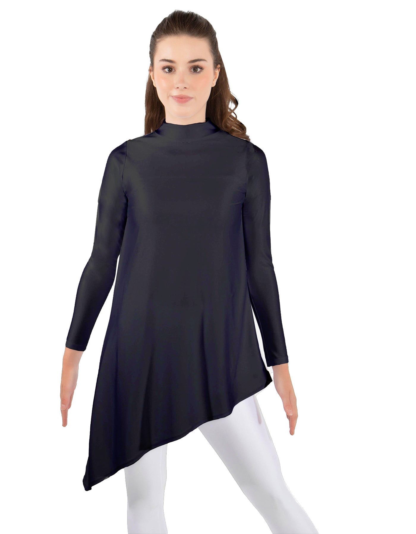 Solid Lycra LS T Neck Tunic Asymetric Skirt