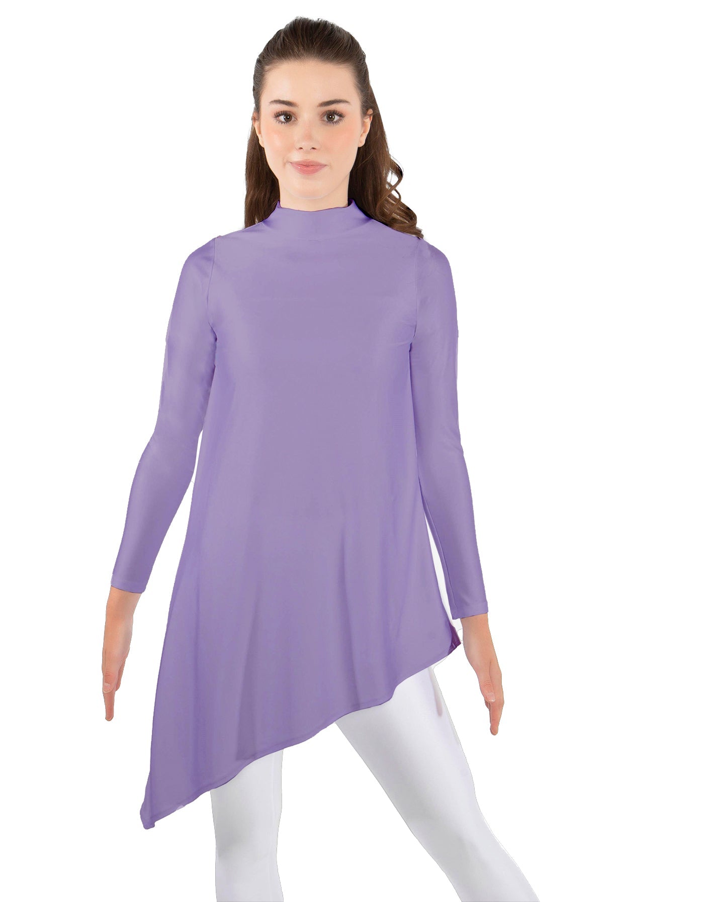 Solid Lycra LS T Neck Tunic Asymetric Skirt