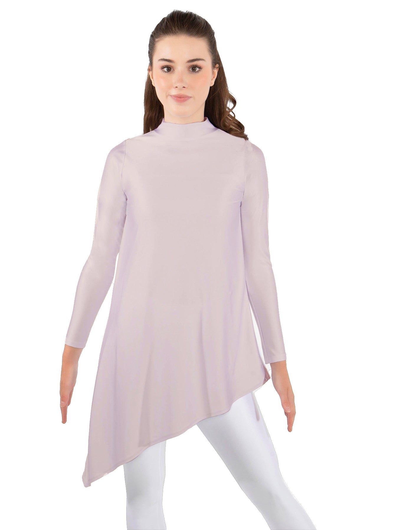 Solid Lycra LS T Neck Tunic Asymetric Skirt